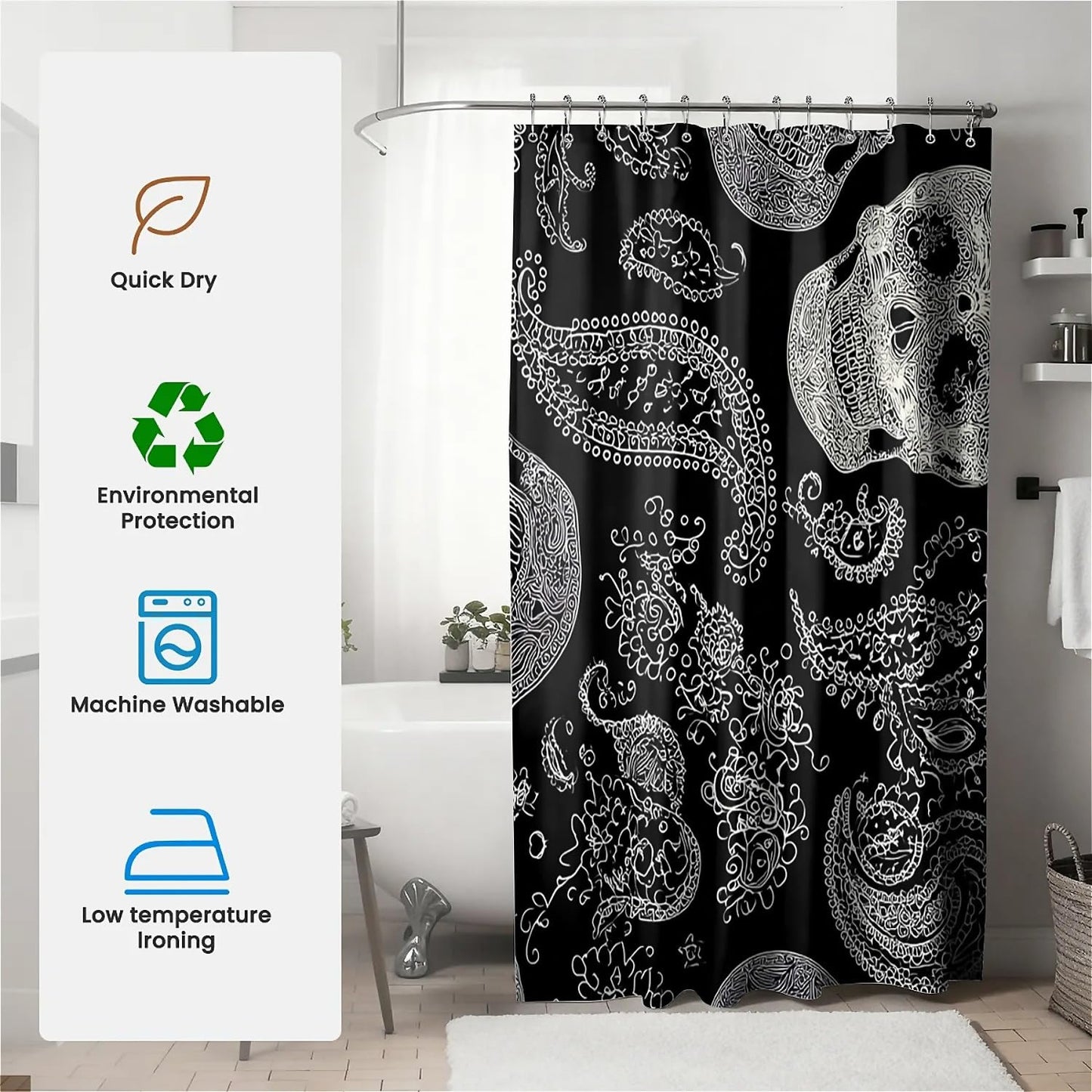 TANGXUNFA Skeleton-and-Flowers Shower Curtain for Bathroom, Water-Resistant Long Shower Curtain Set 72x72 Inch with Metal Grommets and 12 Metal Hooks