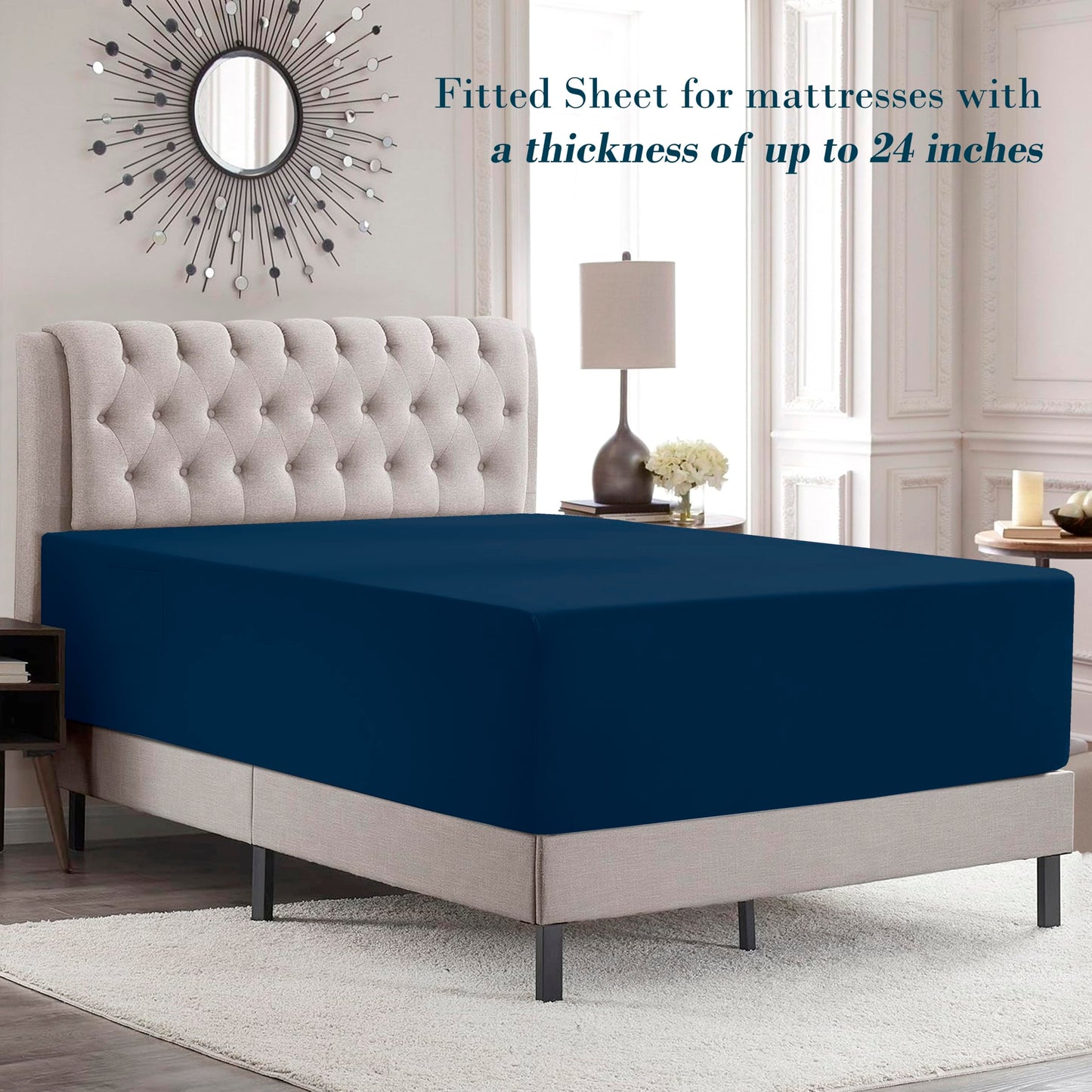 Mocassi Full Size 4-Piece Bed Sheet Set - 1800 Premium Hotel Quality Microfiber 18-24 Inches Extra Deep Pocket Fitted Sheet- Luxury Soft, Breathable, Wrinkle, and Fade Resistant, Navy Blue