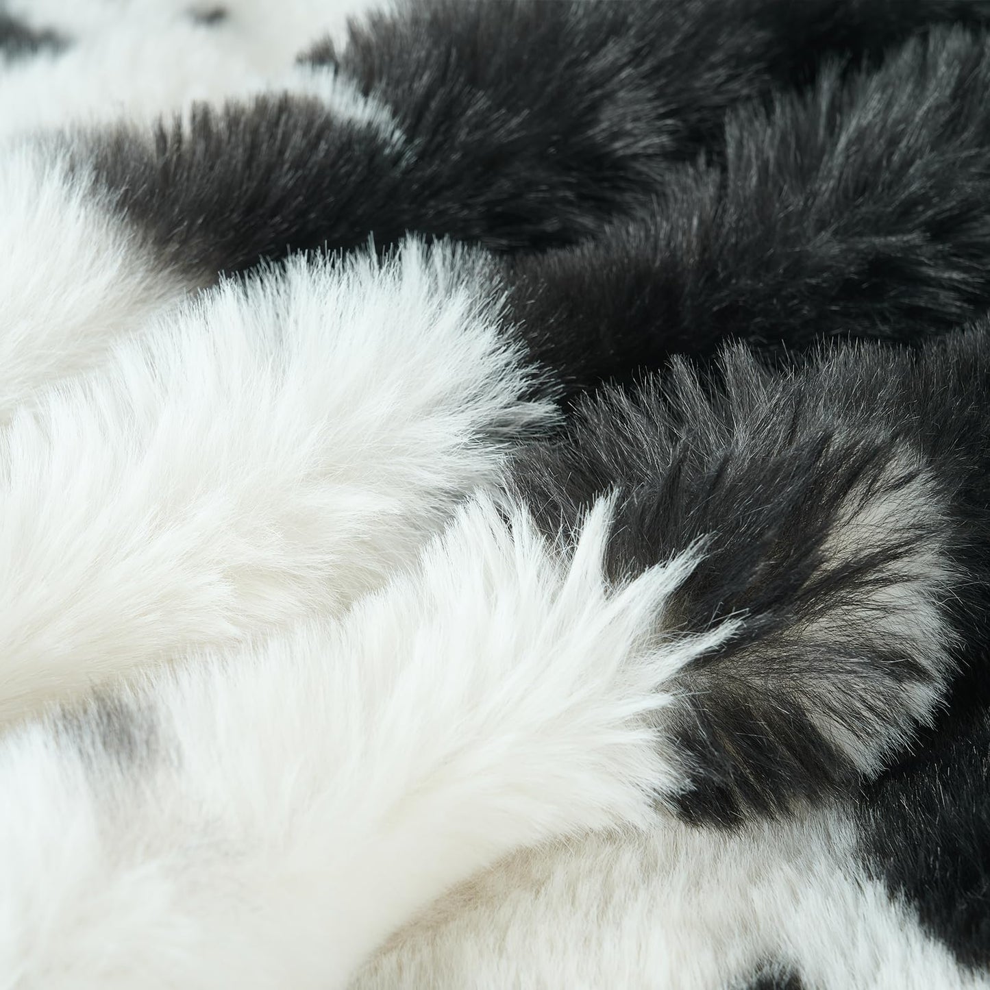 Lotus Karen Faux Fur Throw Blanket Cow Print-Black, Fluffy Fuzzy Plush Bubble Blanket for Couch, 60x50 Inches Cozy Shaggy Rabbit Blanket, Luxury Decorative Gifts for Sofa Bedroom Living Room.