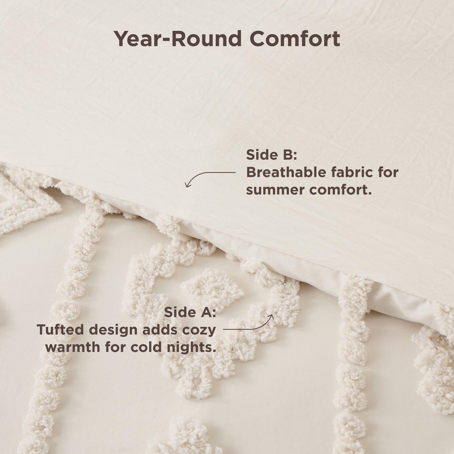 Bedsure Boho Tufted Beige Comforter King Size, GentleSoft™ 3 Pieces Boho Farmhouse-Style Decor Bedding, Exquisite Bedding for All Seasons, 1 Bed Comforter, 2 Pillow Shams, 104x90 Inches