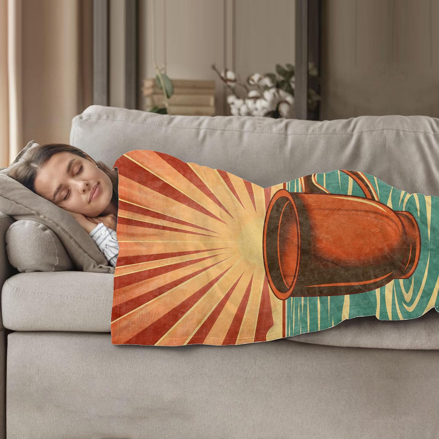 Plistiz Coffee Throw Blanket - 50x60 Inch, Artistic Coffee Cup Sunrise Design, Flannel Polyester, Energizing Gift for Lovers