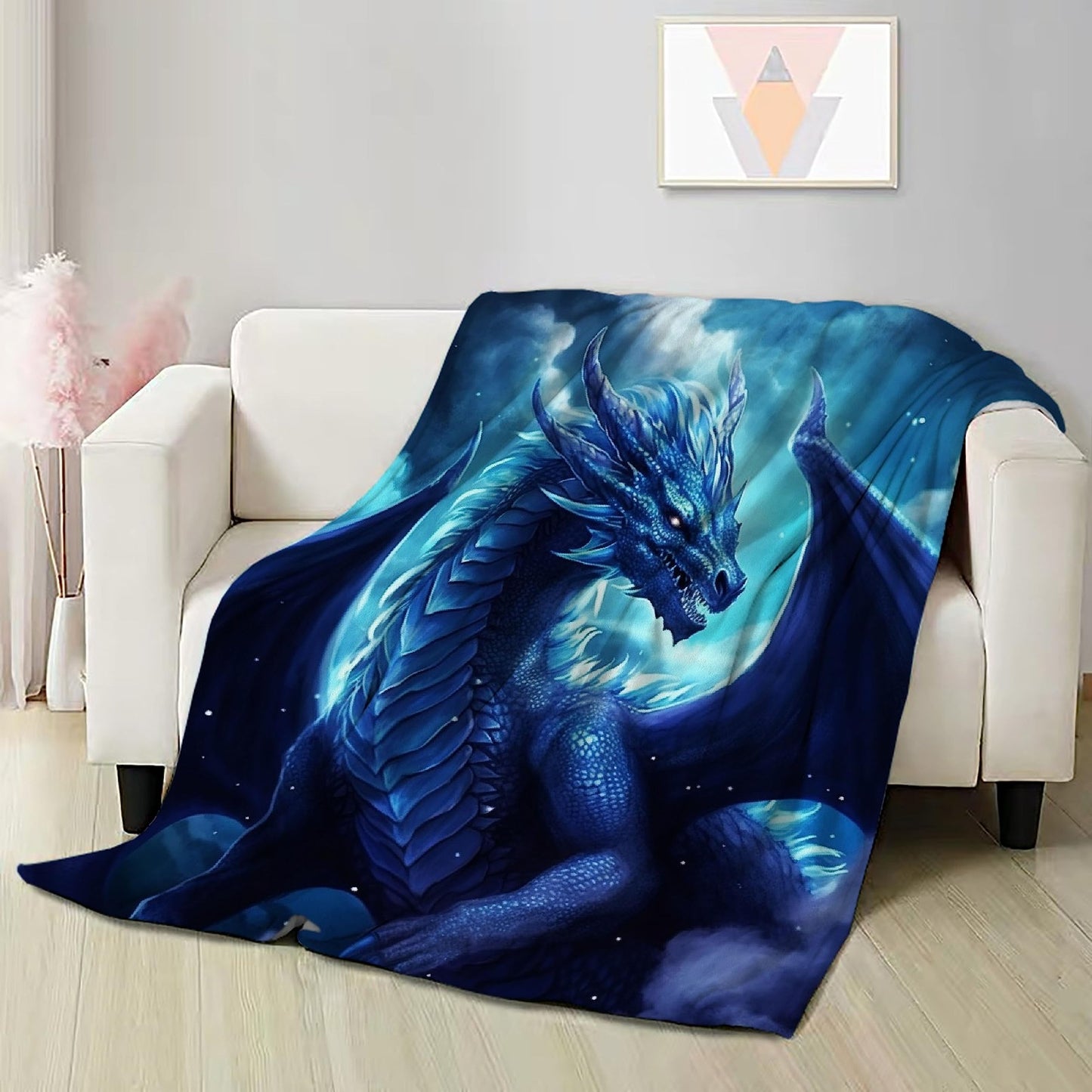 Blue Dragon Throw Blanket for Kids Dragons Lovers Boys Girls Under 15 Adults Woman Men - Flannel Fuzzy Soft Dragon Print Merchandise Lap Blanket Sheets Gifts - 50"X40" Decor for Living Room Sofa Couch