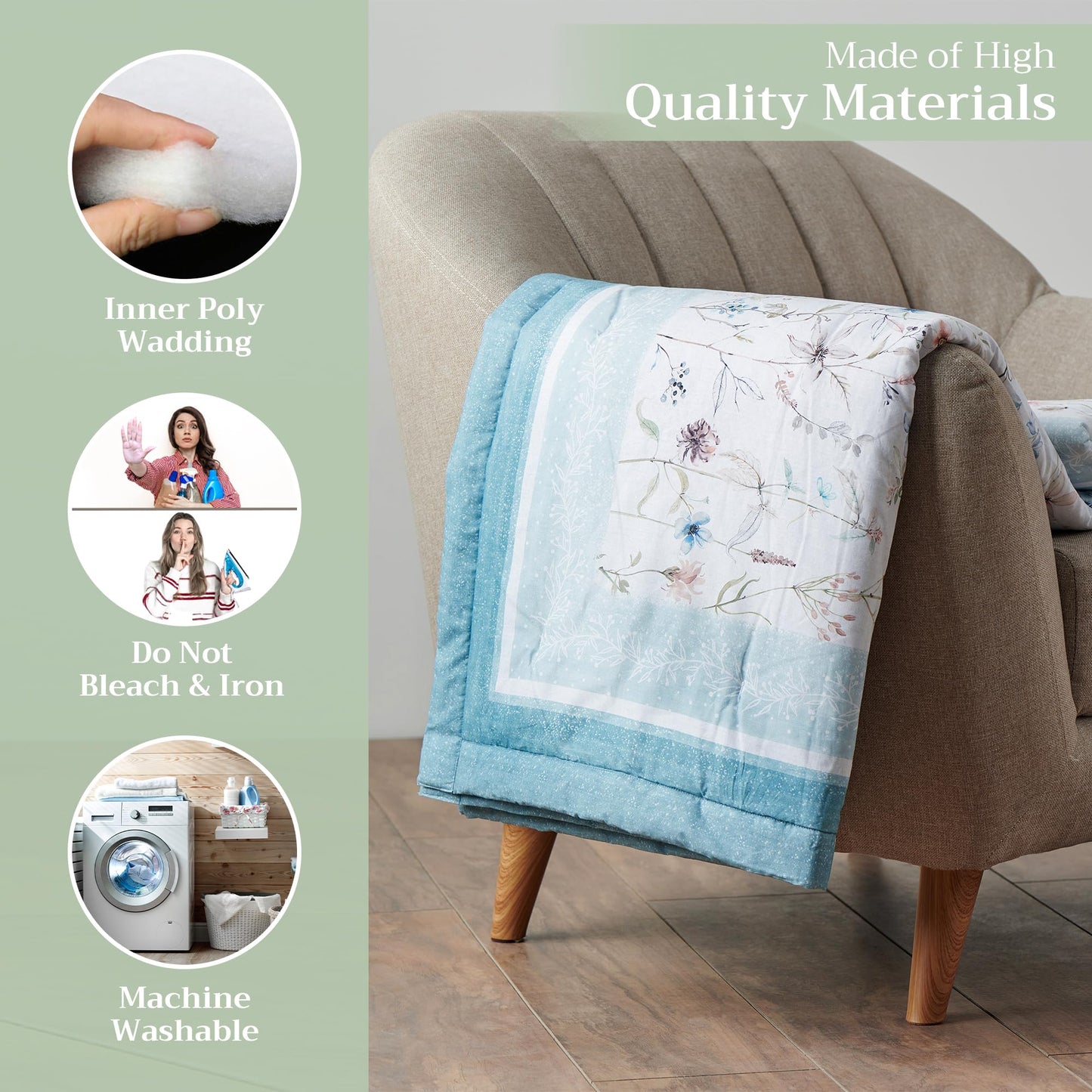 Maison d' Hermine Throw Blanket for Couch Lightweight Soft Warm Breathable Cotton Throw Blankets for Bed Girls Boys Women Men Gift Sofa Travel Living Room Spring Summer (Ice Florals, 60" X 80")