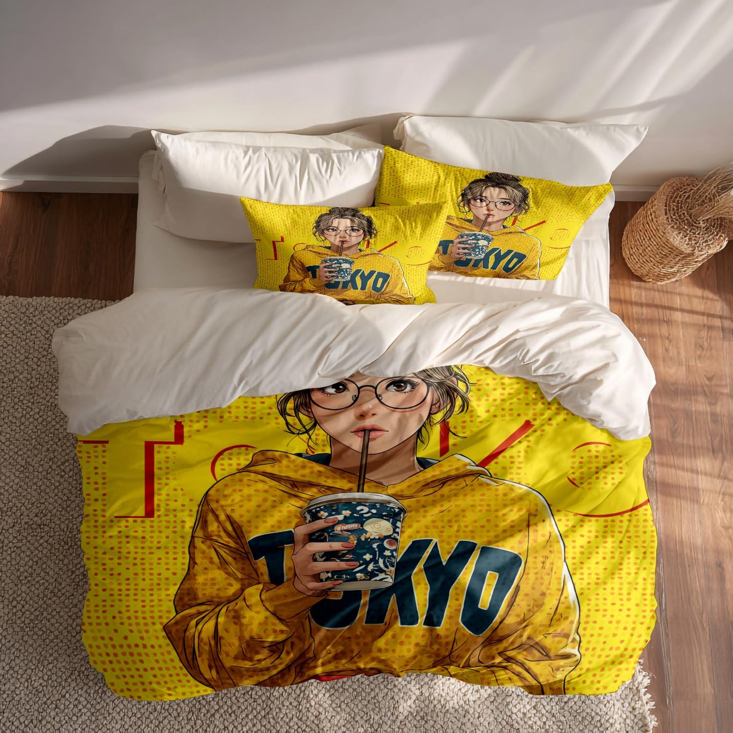 BaoNews Anime Art Digital 100% Cotton Duvet Cover Set Full Size, Hoodie Fashion Drink Bedding Sets Soft Comforter Cover with Zipper Closure and 2 Pillowcases(No Filler)