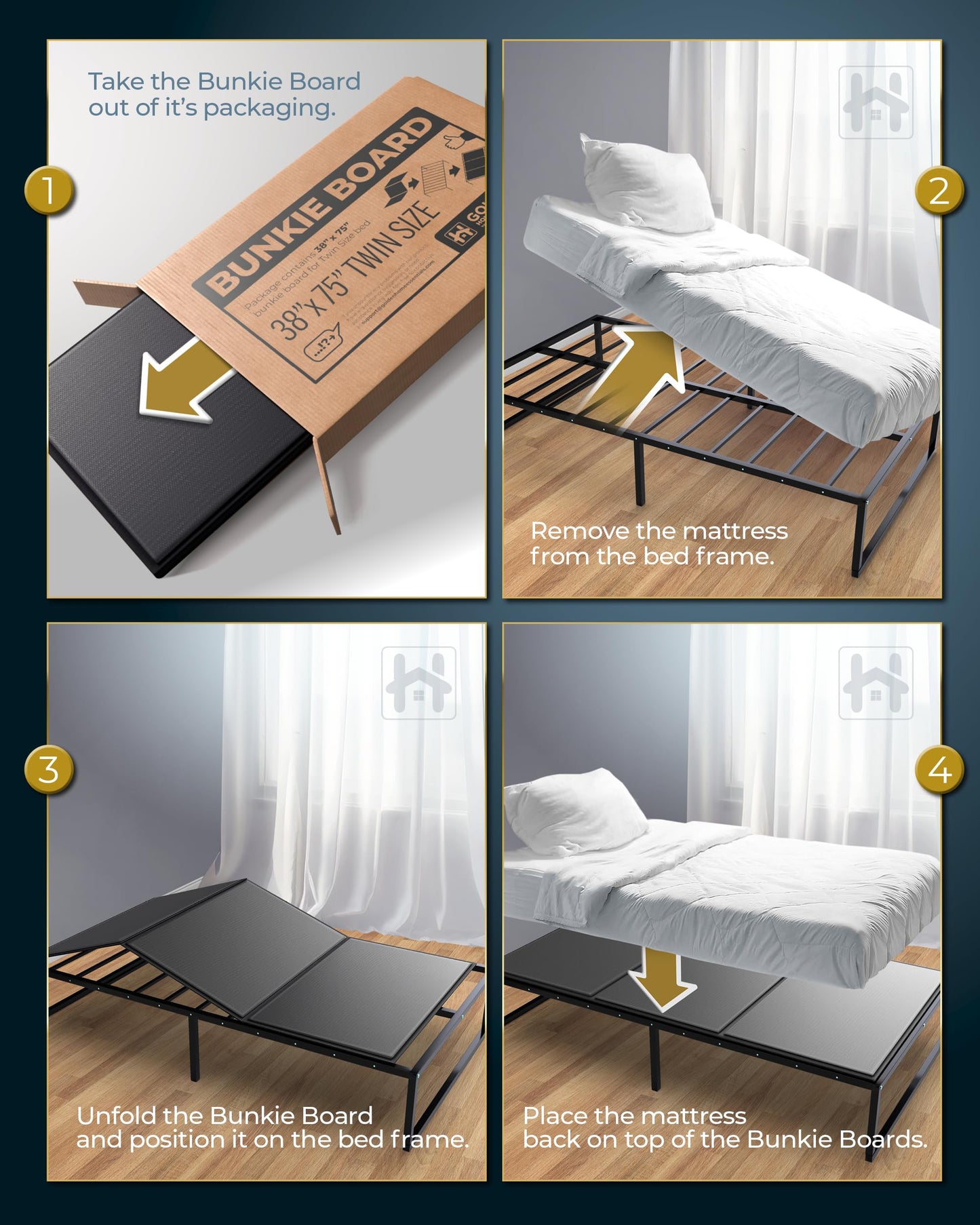 Golden Home Essentials Premium 10mm Twin Size Bunkie Board (38" x 75") – Slim Low-Profile Mattress Support – Quiet, Moisture-Resistant, Lightweight Bed Board for Platform & Slatted Frames