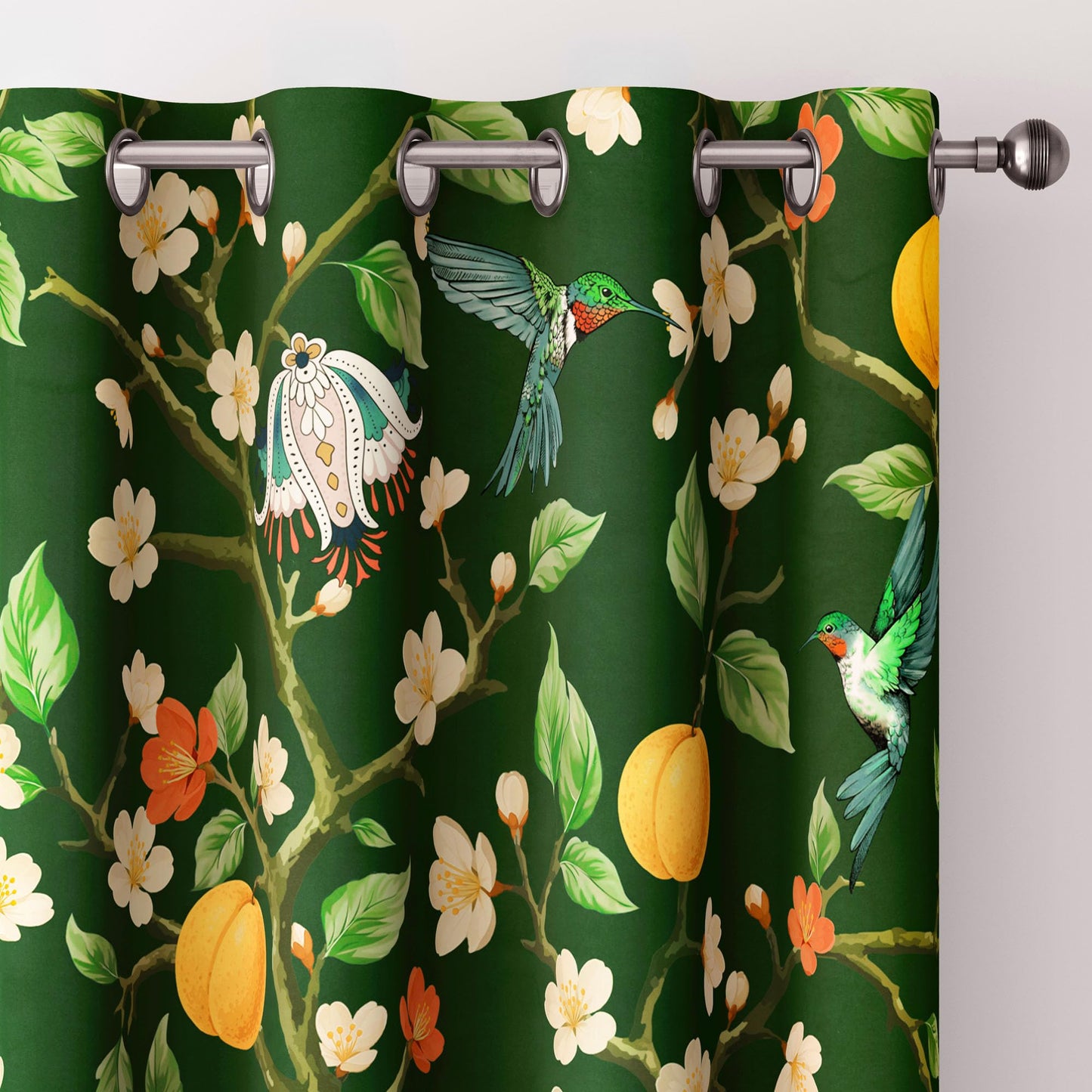 Floral Curtains 100% Blackout, Vintage Hummingbird Black Out Curtain 84 Inches Long, Patterned Thermal Insulated Window Drapes 2 Panels, Grommet Room Darkening Curtains for Living Room Bedroom, Green