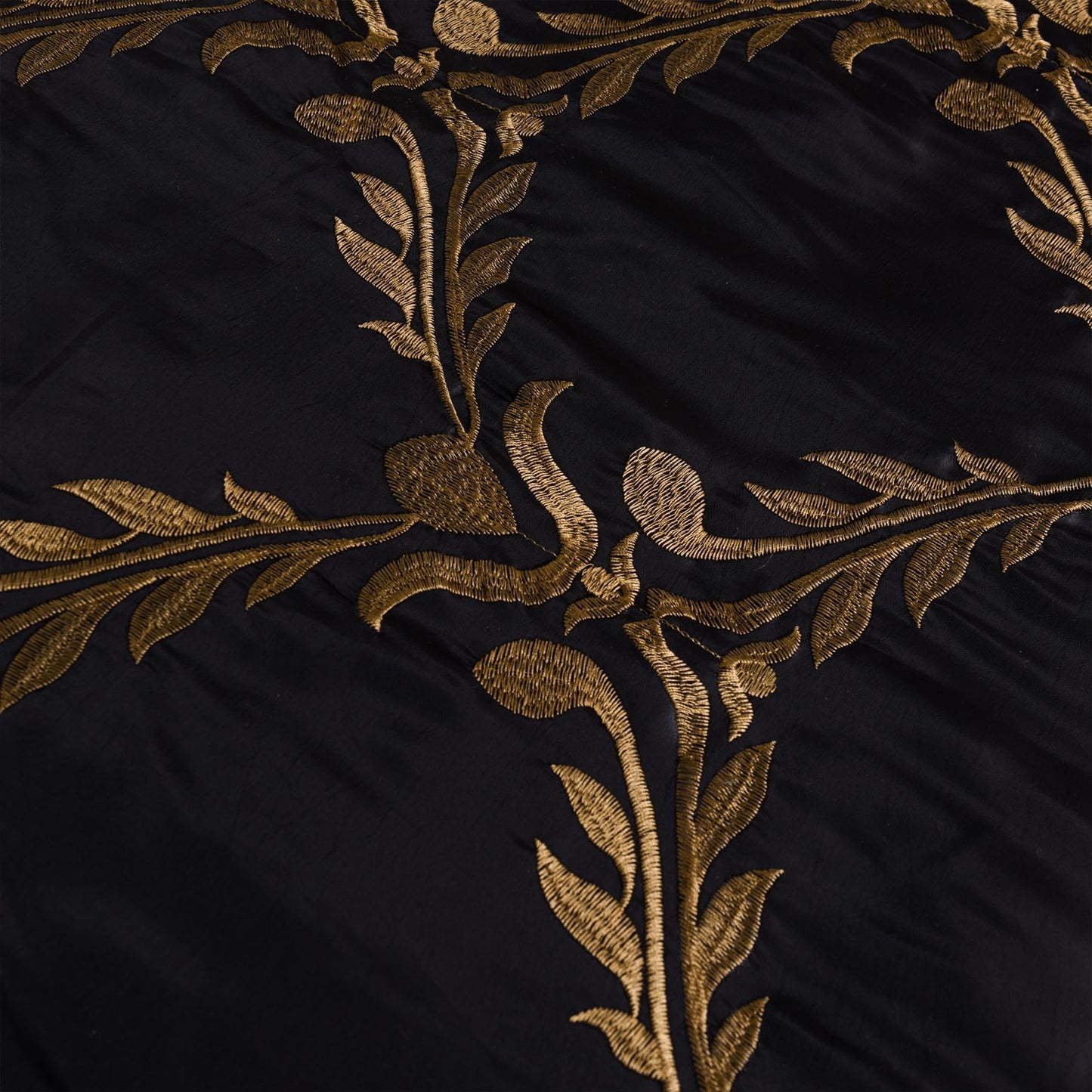 HIG 7 Piece Bed in A Bag Comforter Set Queen - Black and Gold Faux Silk Fabric Embroidered - Breathable and Wrinkle Resistant -1 Comforter, 2 Shams, 3 Decorative Pillows, 1 Bedskirt
