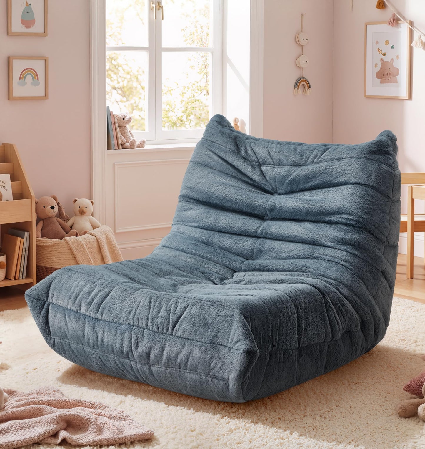 Hobestluk Bean Bag Chair for Kids Toddler Bean Bag Chair with Memory Foam Filler Beanbag with Spacious Design Bean Bag Couch for Reading Gaming Relaxing (Blue Grey, Small)