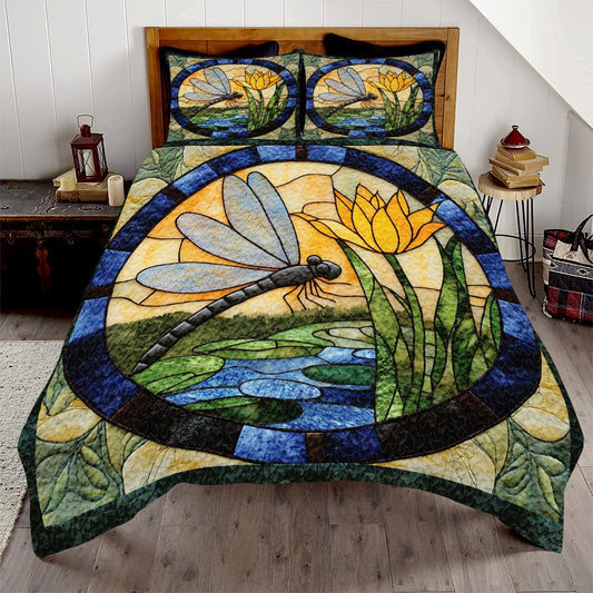 Jeminise Dragonfly Patchwork Quilt Set, Animal Patchwork Bedset - Dragonfly Quilt Bedding Set, Premium Pattern Quilt Bedspread, Bedding Blanket Gift for Daughter Women