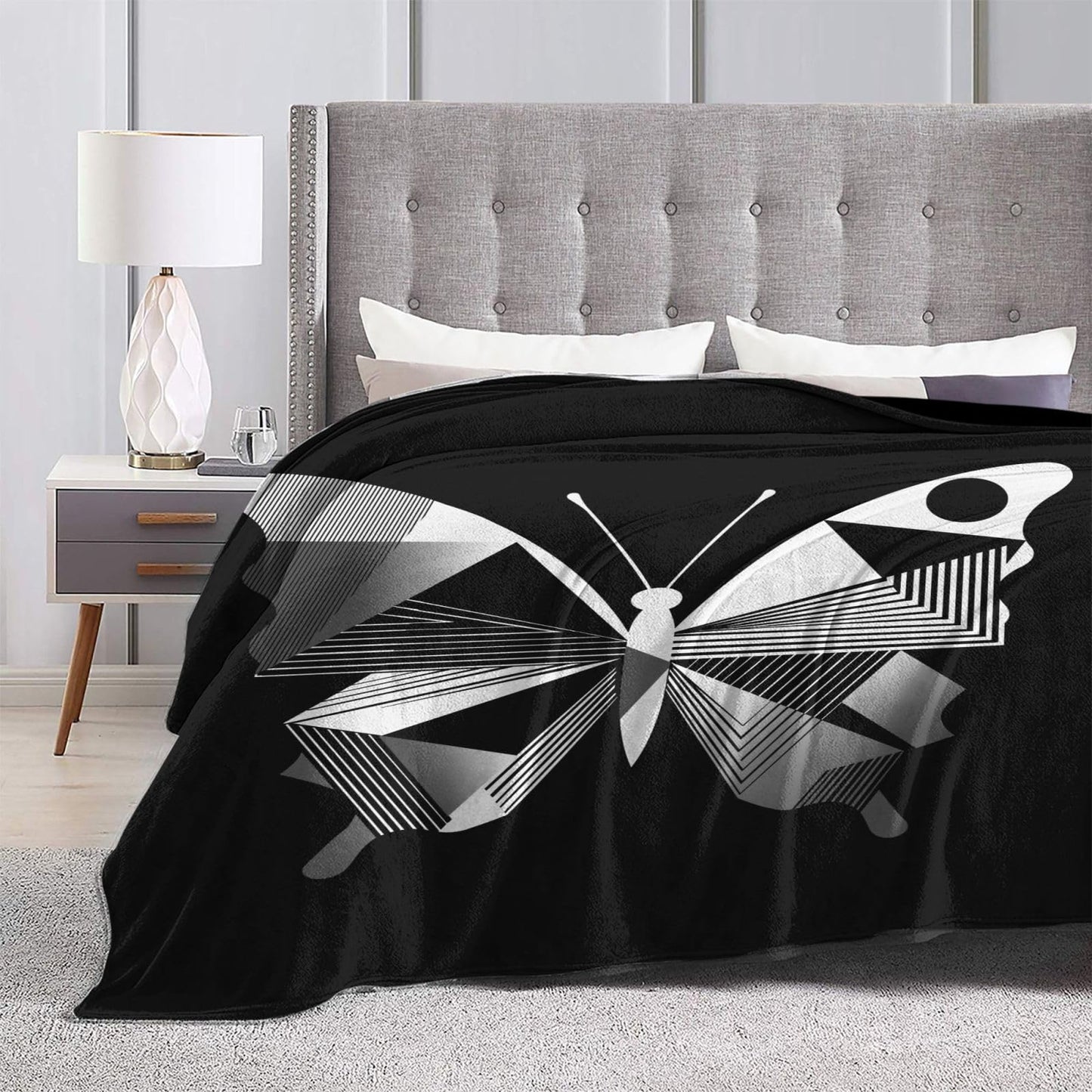 绘制蝴蝶图 Theme Throw Blanket, Cozy Flannel Fleece Winter Blankets for Bed Sofa and Couch50 x40