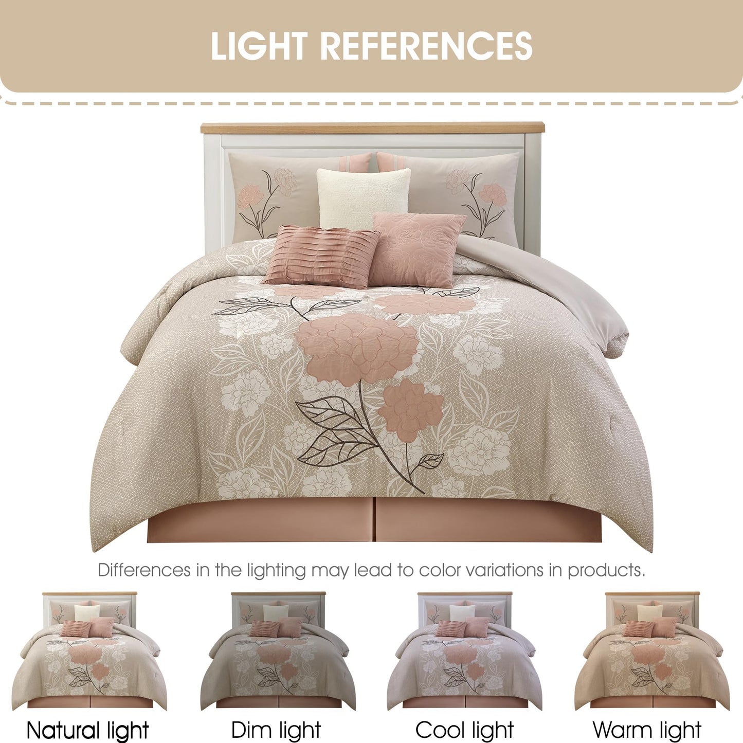 Stratford Park Wonderful 7 Piece Comforter Set, Queen Size, Blush, Modern Design, Matching Bedskirt, Pillows & Shams