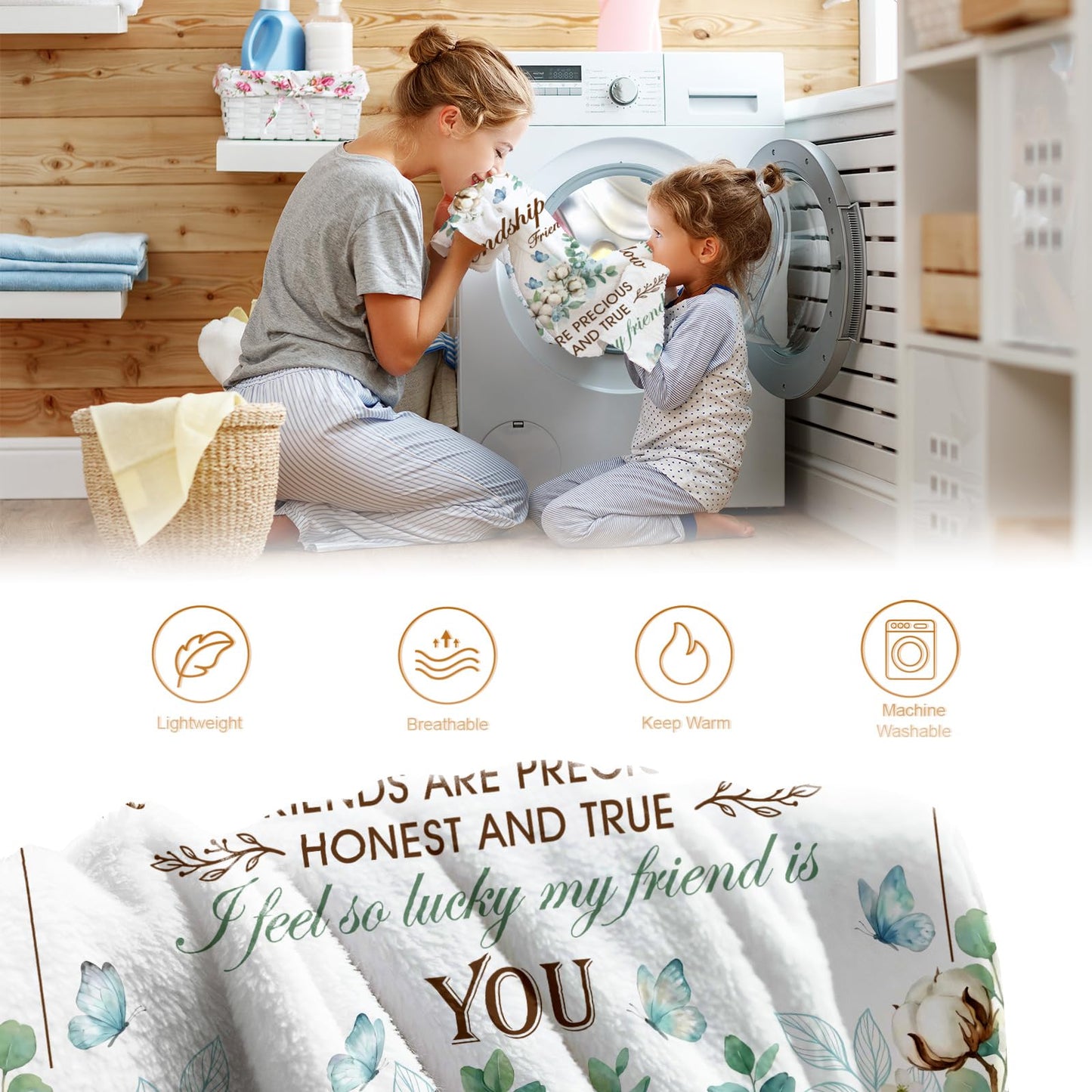 Hohoto Friendship Gifts for Women Bestie Soul Sister, Best Friend Forever BFF Present for Wedding Birthday, Throw Blanket for Couch Bed Sofa 50"x60"