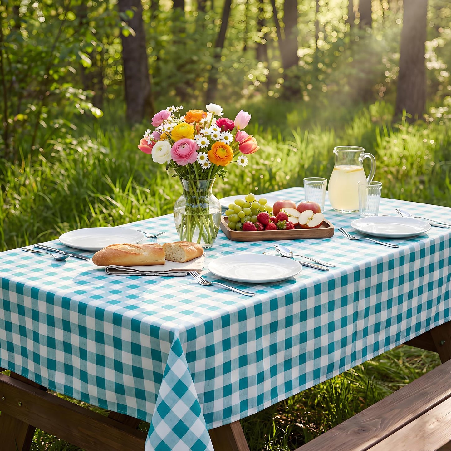 vortiara 52'' X 70'' Checkered Tablecloth Disposable Vinyl Tablecloths with Flannel Backing Wipeable Spillproof Plastic Table Cover PVC Waterproof Table Cloth for Indoor Outdoor