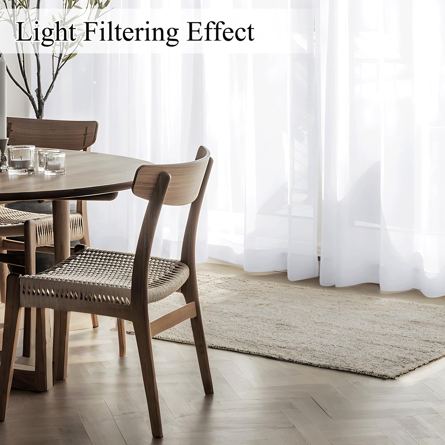 NICETOWN Pure White 4 Panels Privacy Sheer Curtains 52 x 96 Inches Long, Non-See-Through Light Filtering Window Treatment Drapes for Living Room, Bedroom - Rod Pocket Style