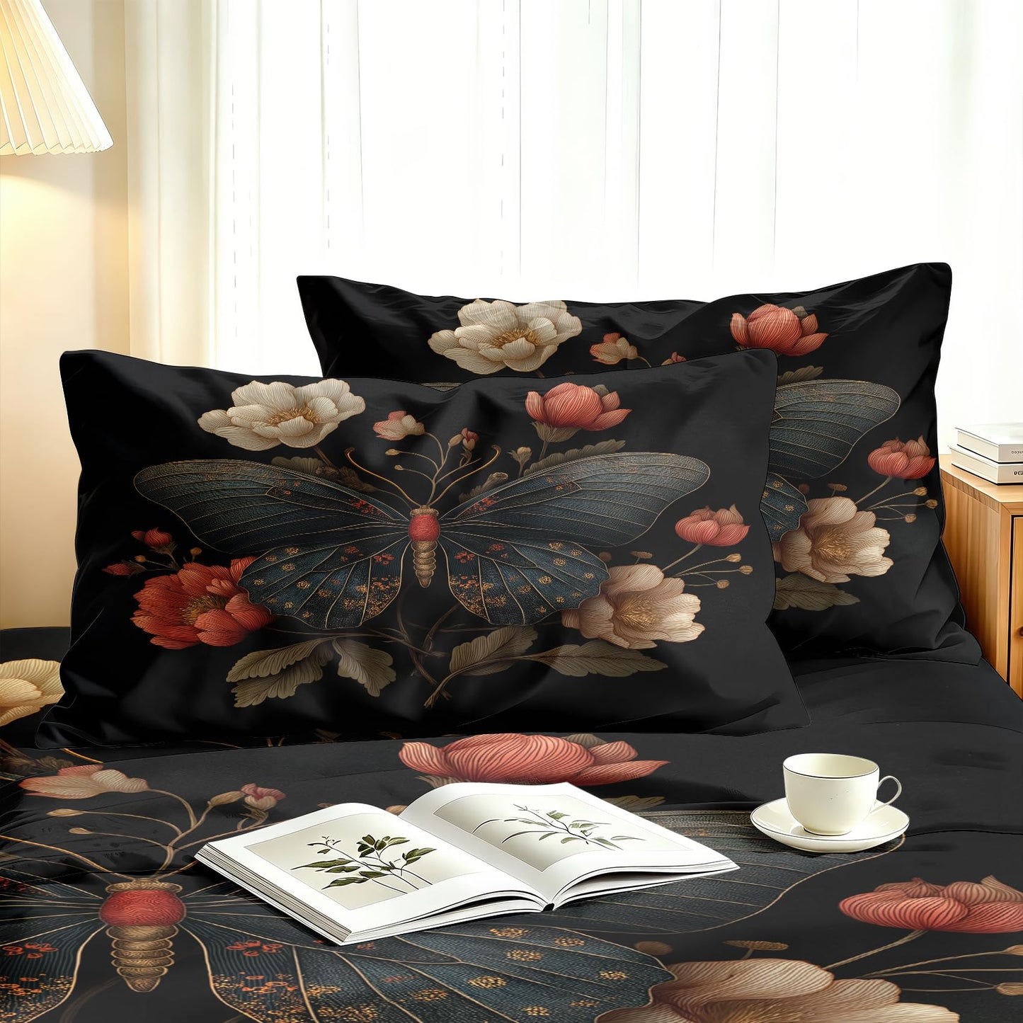 Butterfly Sheet Set, 4 Pcs King Size Moth Aesthetic Bed Sheets