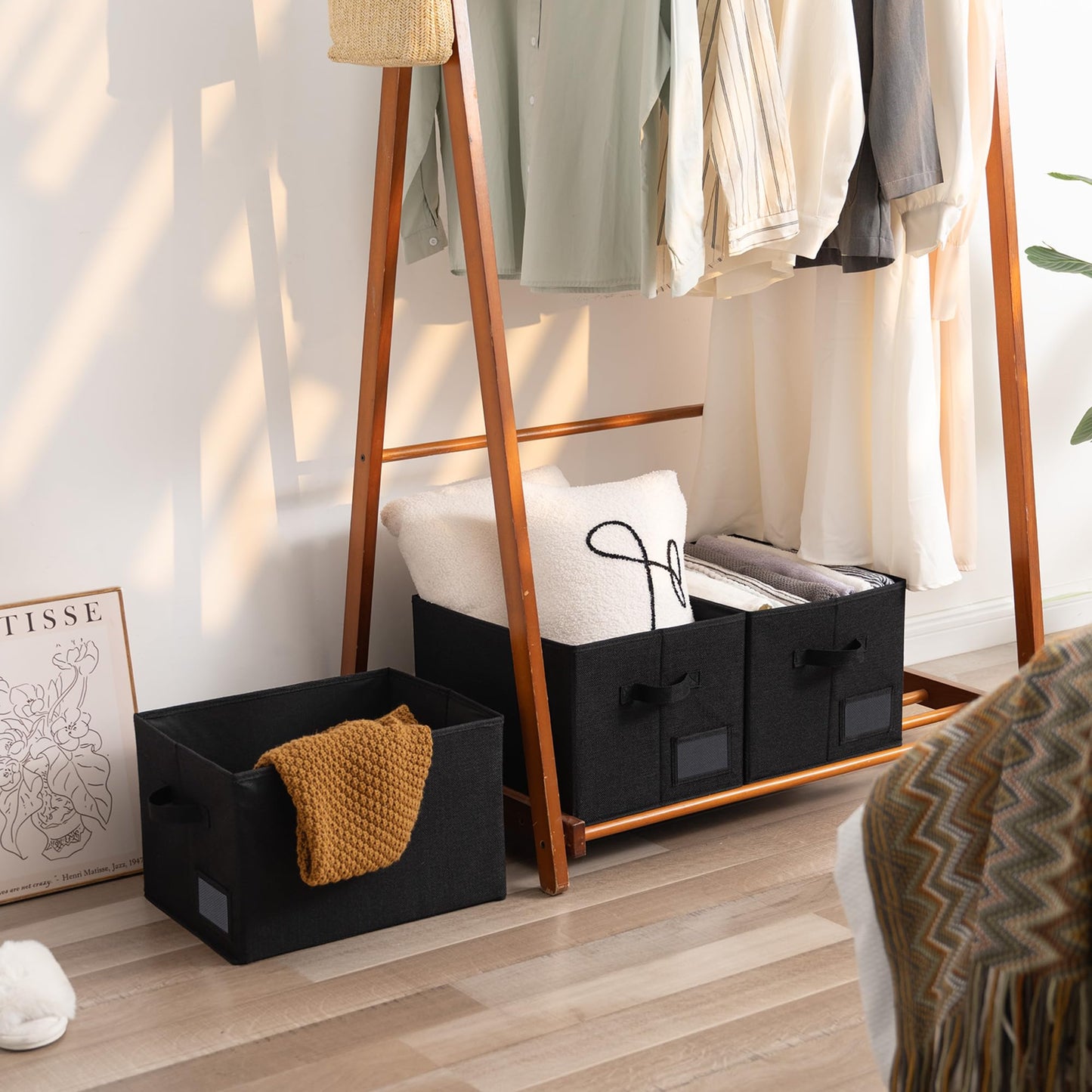 GRANNY SAYS Storage Baskets for Closet Shelves, Fabric Storage Bins for Clothes, Closet Organization Bins, Collapsible Storage Bins with Handles, Black, Large, 3-Pack