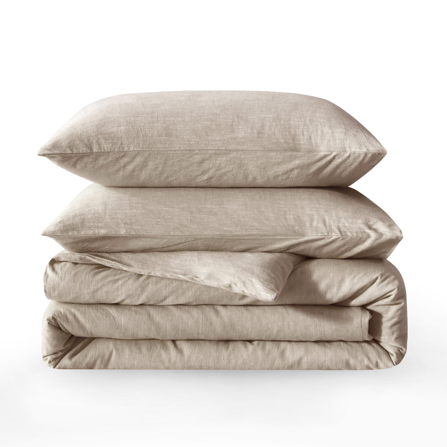 BFS HOME Linen Duvet Cover Queen Size - Soft Breathable Cotton Linen Blend, 3-Pieces Bedding Set with 2 Pillowcases, Stonewashed Texture, Khaki, All-Season Comfort