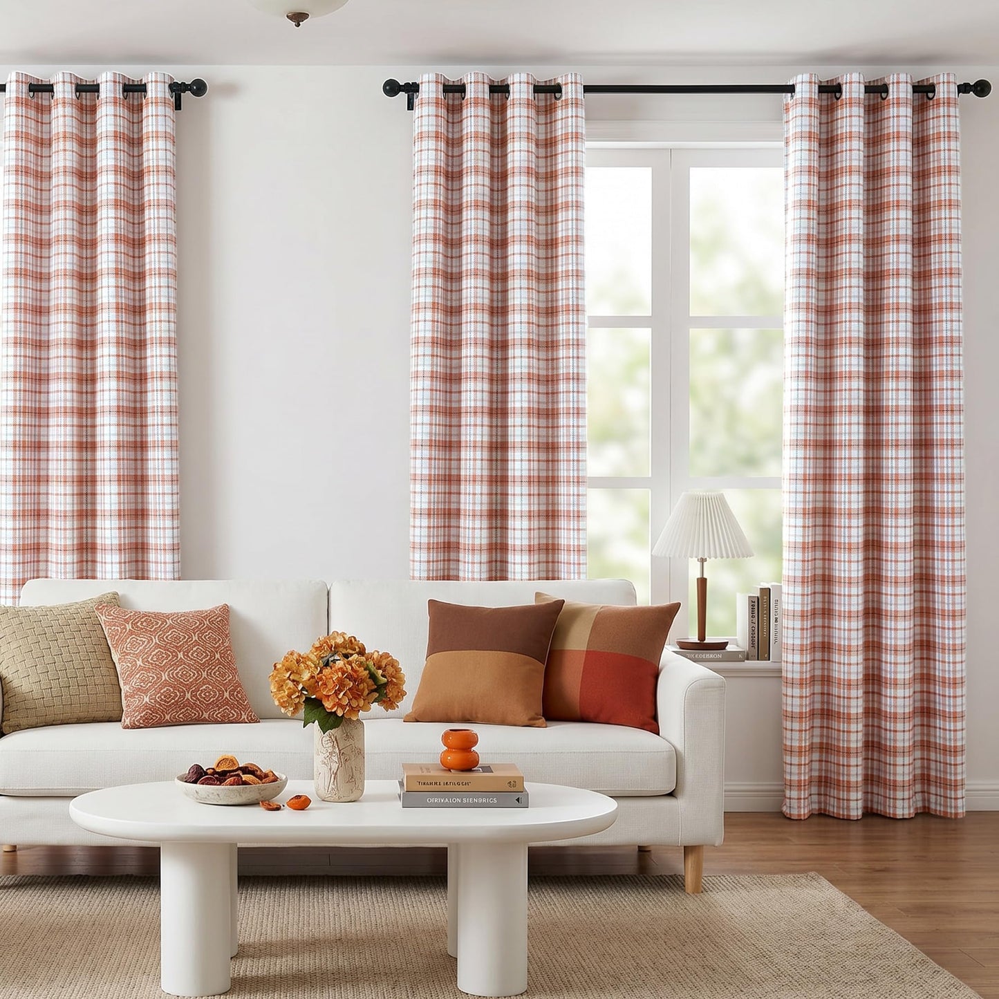 MYSKY HOME 95% Plaid Blackout Curtains 84 Inch Long 2 Panels Set for Bedroom Farmhouse Thermal Insulated Light Blocking Black Out Grommet Window Treatments, 52" W Each Panel, Orange