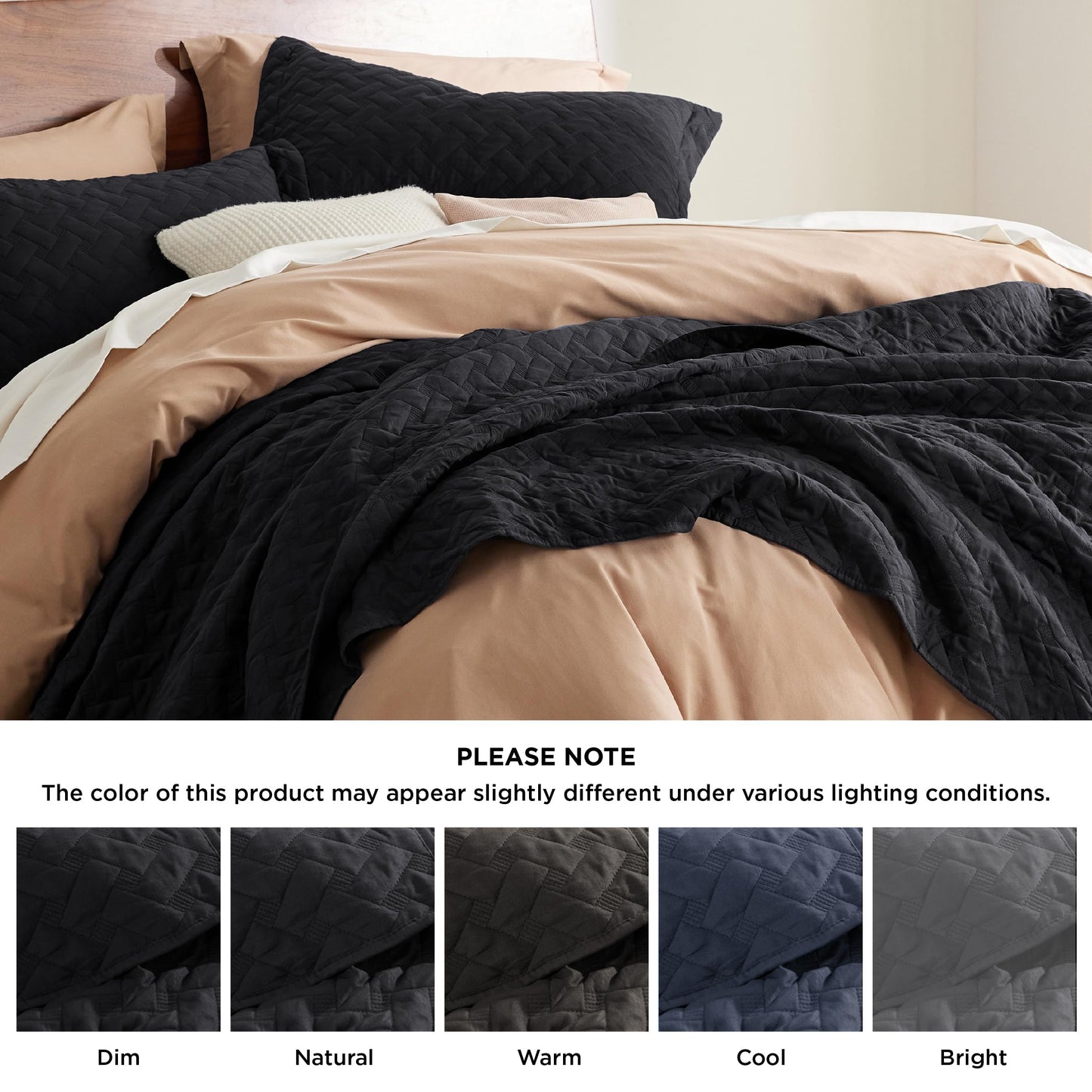 Bedsure Quilts King Size - Lightweight Bedspreads King Size with Basket Weave Pattern, Soft Quilt Bedding Set, Black Comforter Set Coverlet for All Seasons with 2 Pillow Shams (106" x 96")