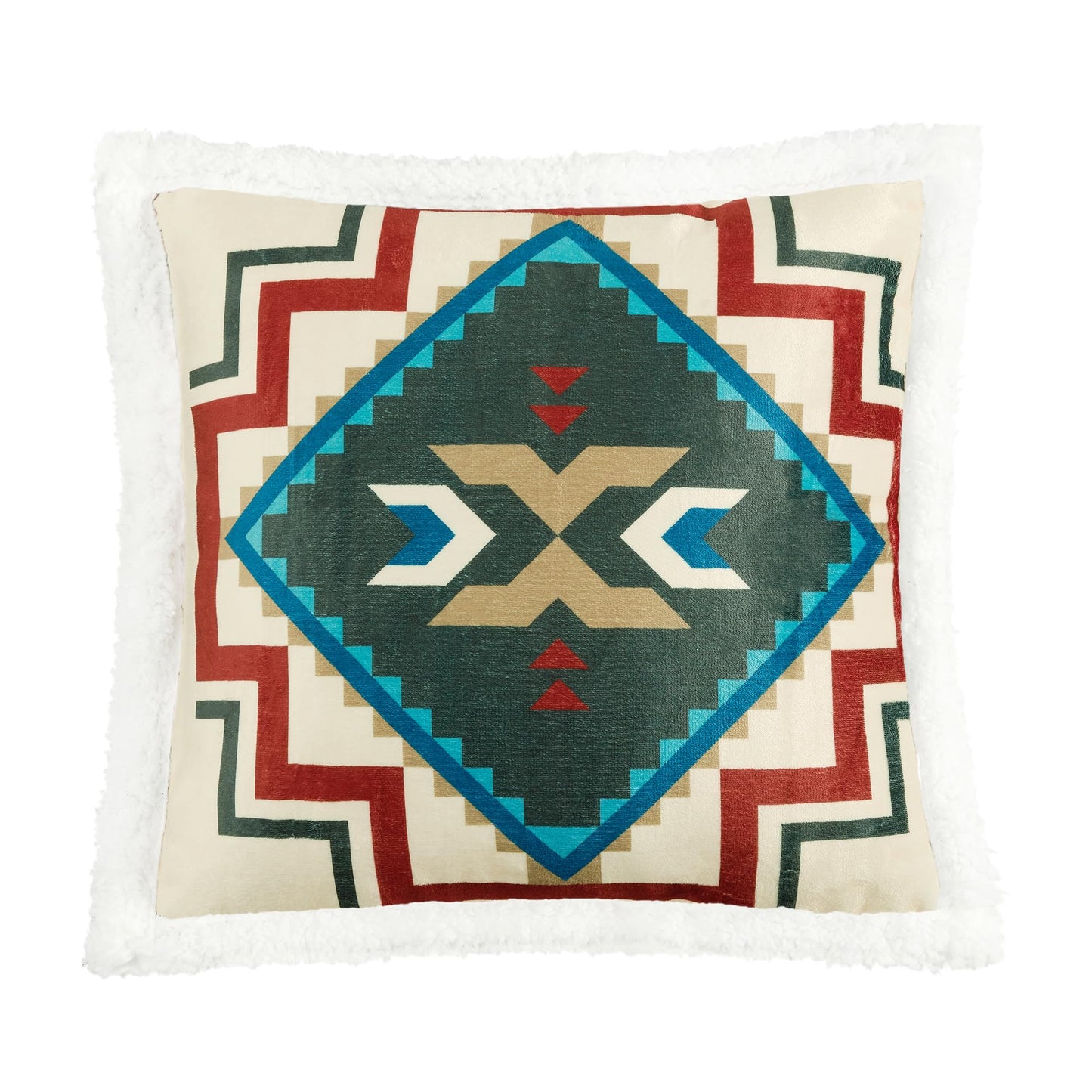 Paseo Road Indigo Hill by HiEnd Accents Spirit Valley Aztec 3 Piece Sherpa Throw Blanket Set, Tribal Navajo Print Fleece Throw Set, Western Southwestern Style, 1 Throw and 2 Throw Pillows
