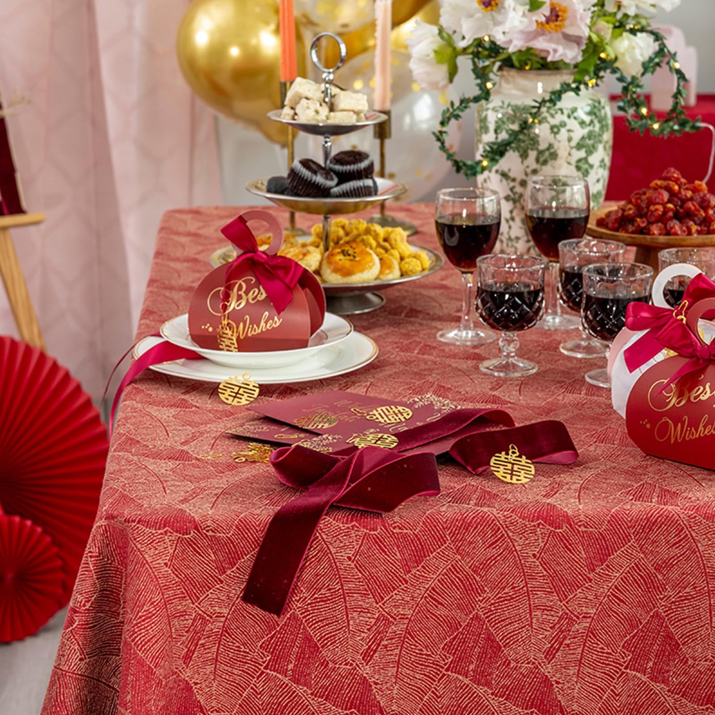 GLORY SEASON Festivel Tablecloth Classic Red and Golden Jacquard Fabric Table Cover Farmhouse Decoration 55x86 Inches Rectangle/Oblong for Party/Banquet/Kitchen Dining