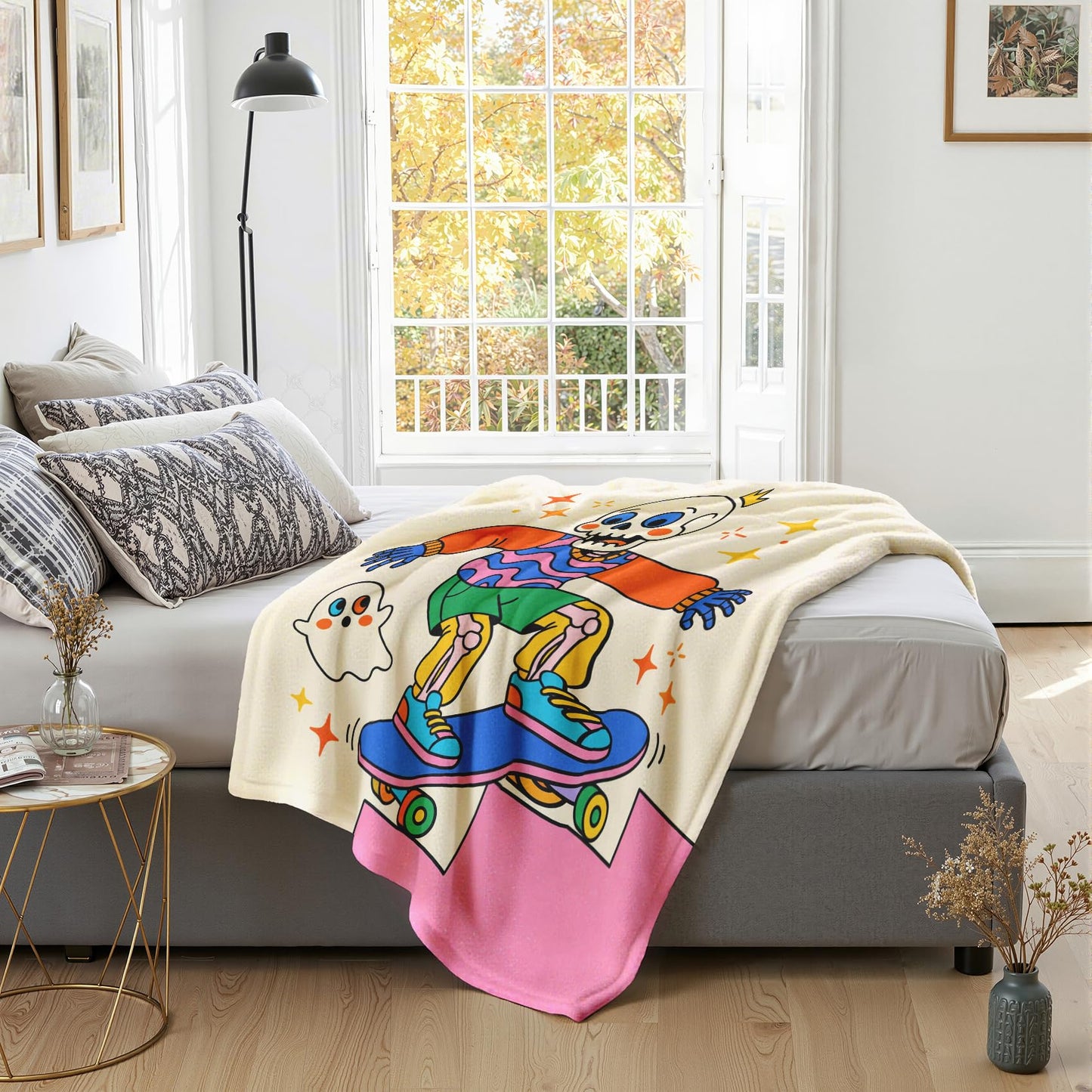 GEDAEUBA Skeleton Blanket Cute - Funny Halloween Fleece Blanket Throw, Soft Cozy Blankets & Throws for Couch, Bed, and Sofa, 50x60 inches