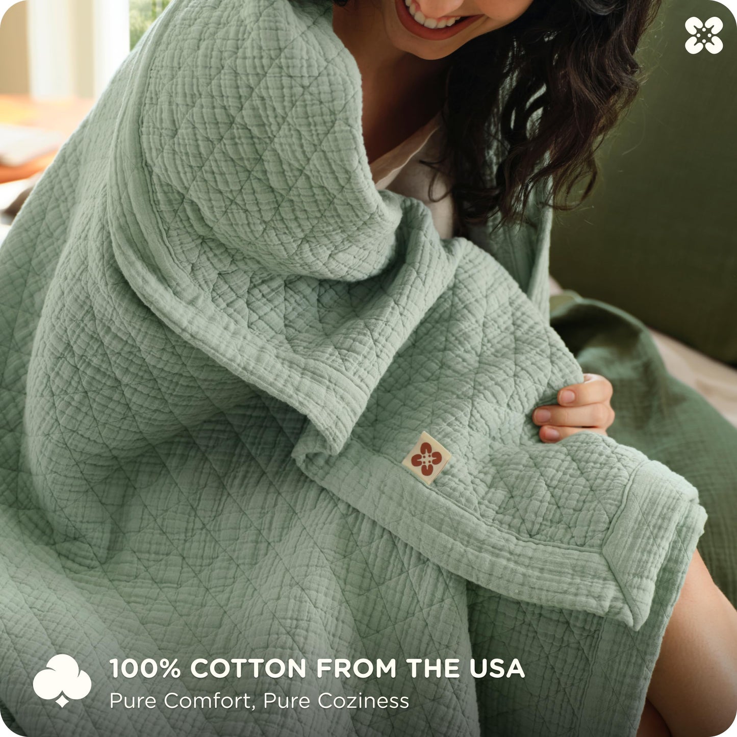 Bedsure 100% Cotton Muslin Blanket 8-Layer Queen, Breathable & Substantial Oeko TEX Gauze Bedding, PureWoven All-Season Moisture-Wicking Comfort, Softens After Wash, Sage Green, 90"x90"