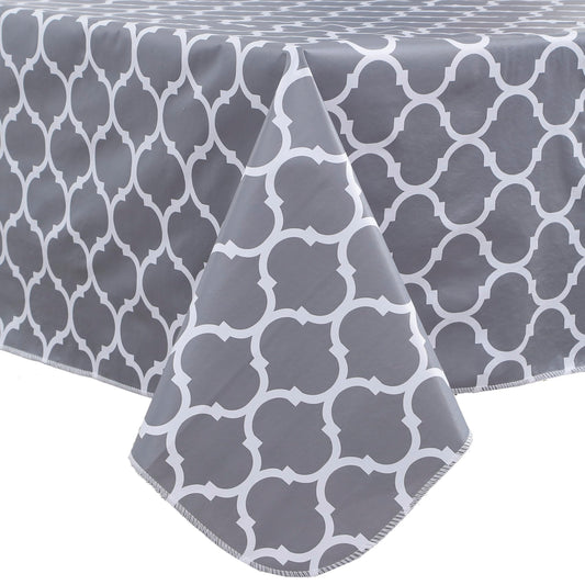 Heavy Duty Vinyl Tablecloth with Flannel Backing Waterproof Oil-Proof Plastic Table Cloth Stain-Resistant Wipeable Rectangle or Square Table Cover for Indoor and Outdoor (Quatrefoil,52x70 Inch)