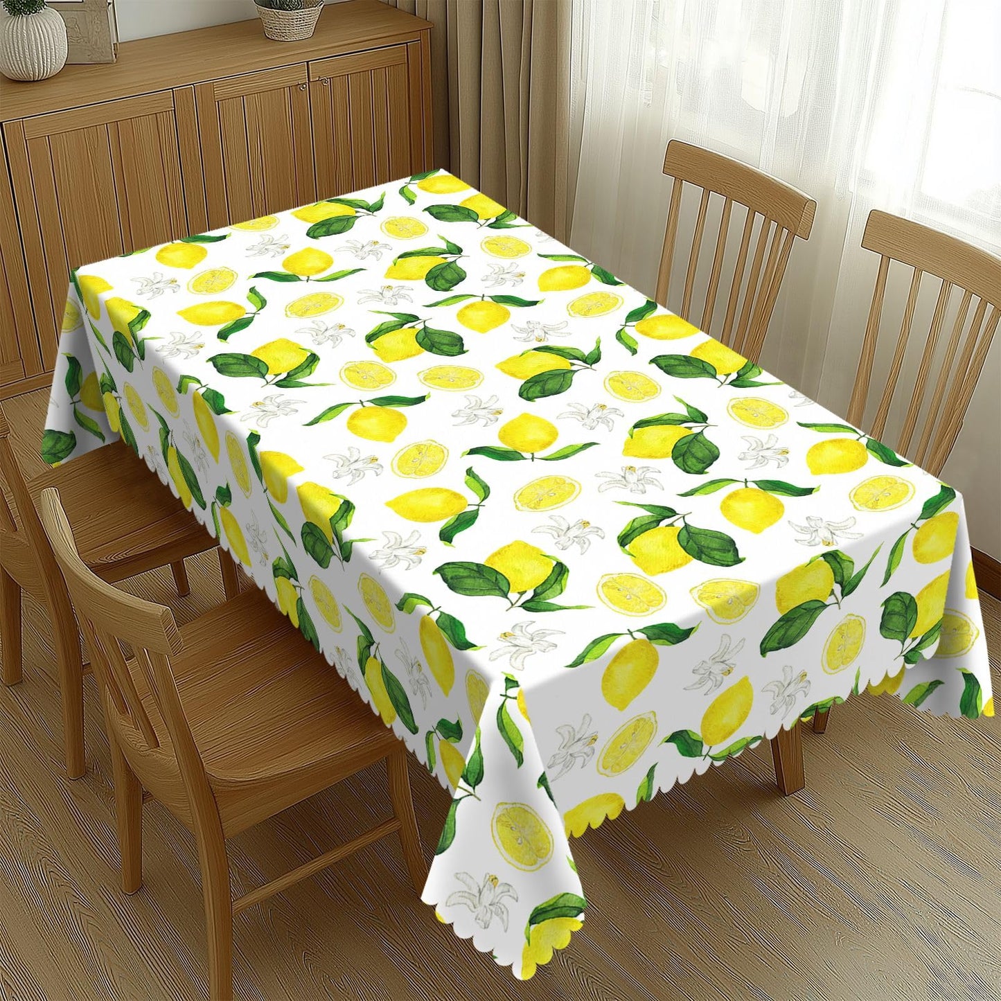 LORCARVIS Lemon Tablecloth Yellow Lemons Floral Polyester Rectangle Table Cloth Washable Seasonal Tabletop for Kitchen Dinning Party Outdoor Picnic 54 x 72 Inch Tablecloths