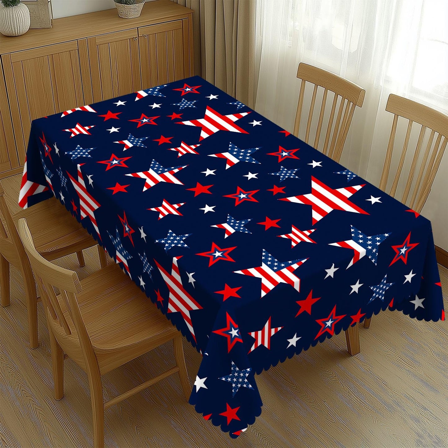LORCARVIS 4th of July Tablecloth Independence Stars Polyester Rectangle Table Cloth Washable Seasonal Tabletop for Kitchen Dinning Party Outdoor Picnic 54 x 72 Inch Tablecloths