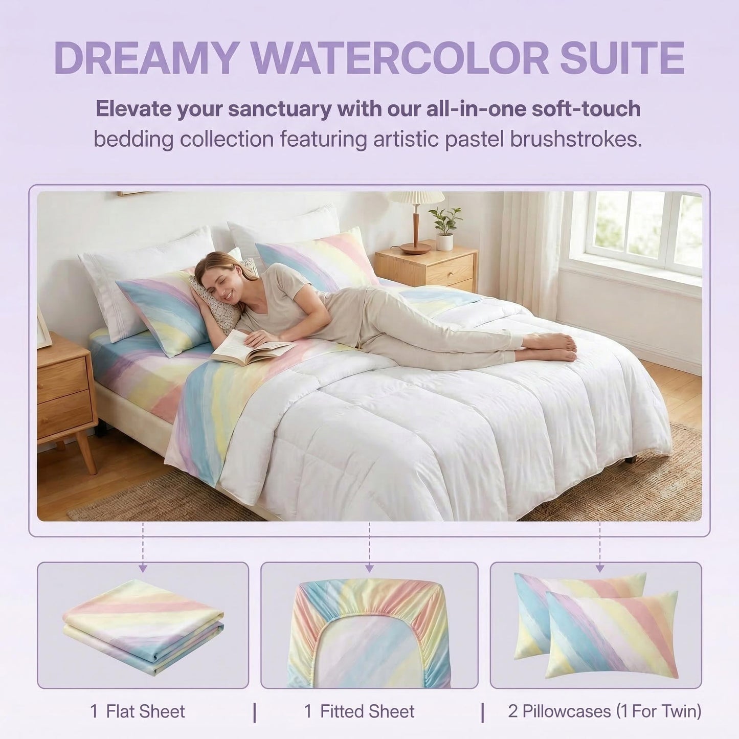 HCORA Floral King Sheet Set, Ultra Soft Double Brushed Microfiber Bed Sheets, Deep Pocket, Breathable, Wrinkle Resistant, Easy Care, 4PC, King