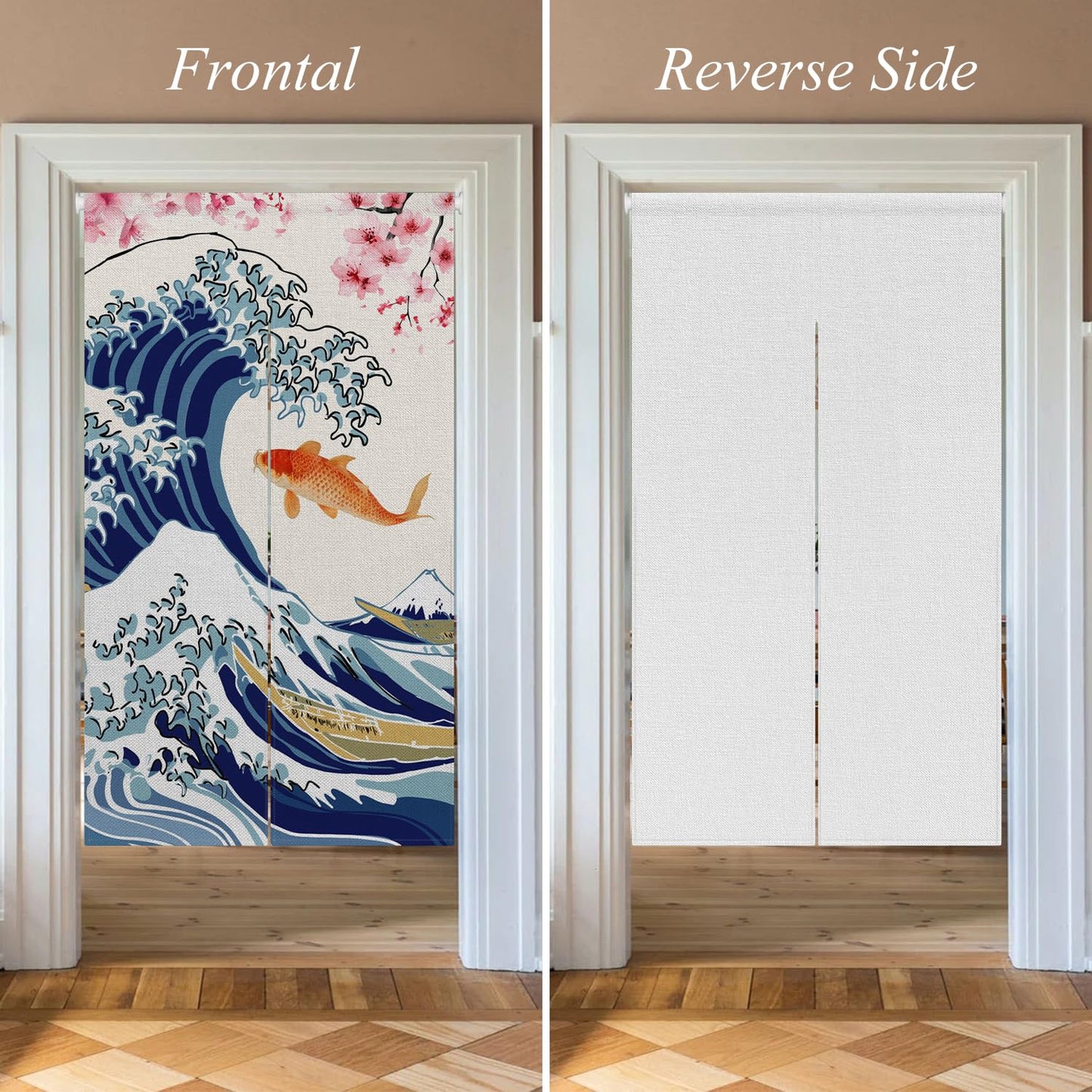 Leowefowa Japanese Traditional Noren Doorway Curtain Long Style Kio Fish Window Treatment Blossom Japanese Noren Curtain for Doorway Tapestry Room Privacy Divider Kitchen Home Decor, 33.5"x 70.9"