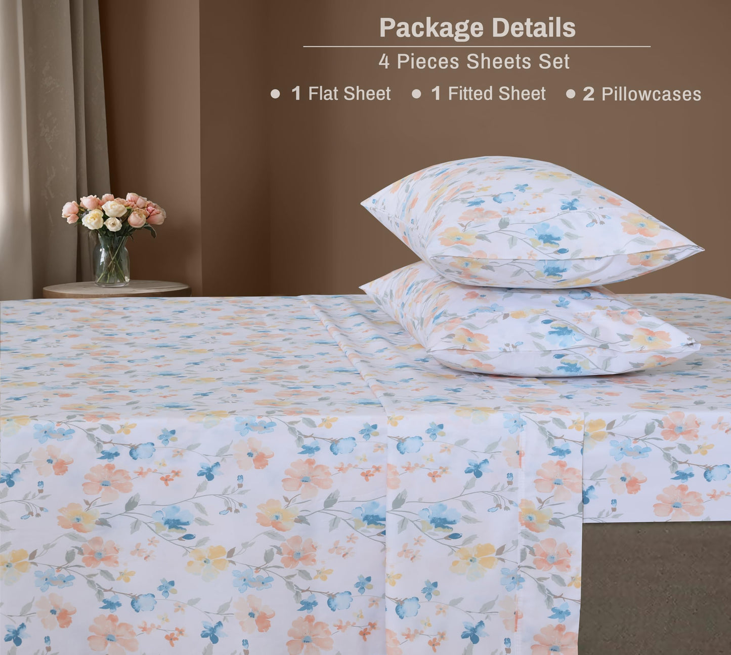 ZOYER 100% Cotton Sheets – Full Size Percale Bedding, Cooling & Breathable, Durable with a Crisp, Soft & Comfortable Feel, 16" Deep Pocket, 4-Piece Set, Summer Spring