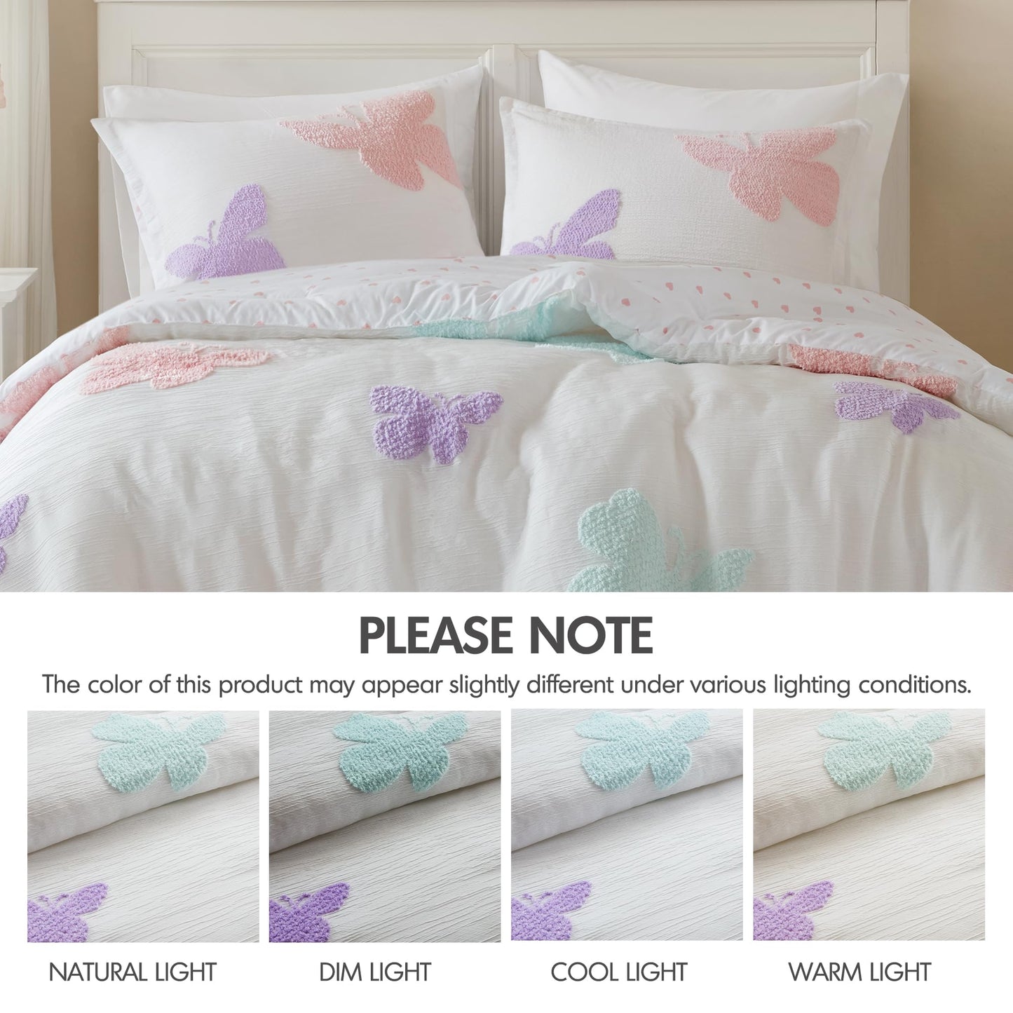Intelligent Design Kids Rio Full/Queen Duvet Set – Girls’ Reversible Tufted Chenille Bedding with Pastel Purple Butterflies and Pink Dot, 3pcs