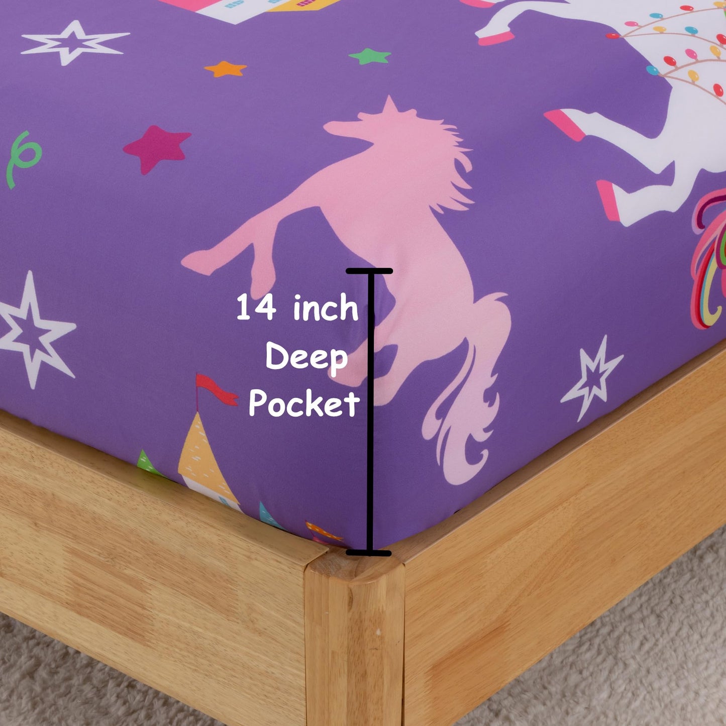 URLINENS Girls Sheets Full Size 4 Piece, Rainbow Star Castle Unicorn Sheet Set for Kids Teens, Fun Purple Bed Sheets Soft Microfiber Girls Bedding Sheet-1 Fitted Sheet 1 Flat Sheet 2 Pillowcases