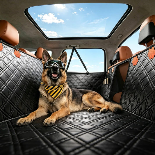 JOYTUTUS Back Seat Extender for Dogs, PU Leather Dog Car Seat Cover for Back Seat with Hard Bottom, Dog Hammock with Mesh Window, Dog Car Seat Cover for Sedans SUVs Small Trucks, Holds 440 lbs