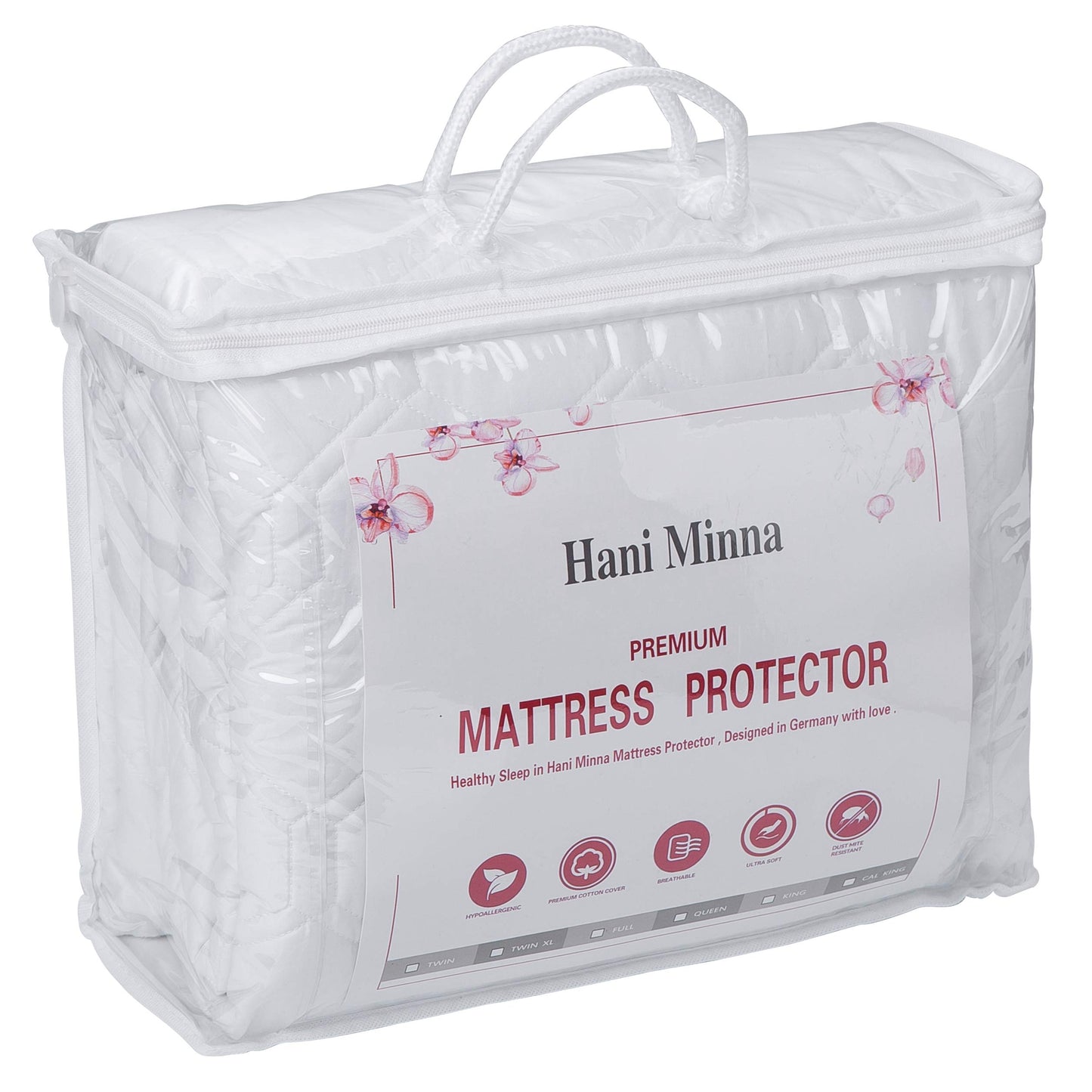 Hani Minna Premium Quilted Fitted Mattress Pad Protector Made with Natural Combed Cotton - Cooling and Breathable Mattress Topper (Queen)
