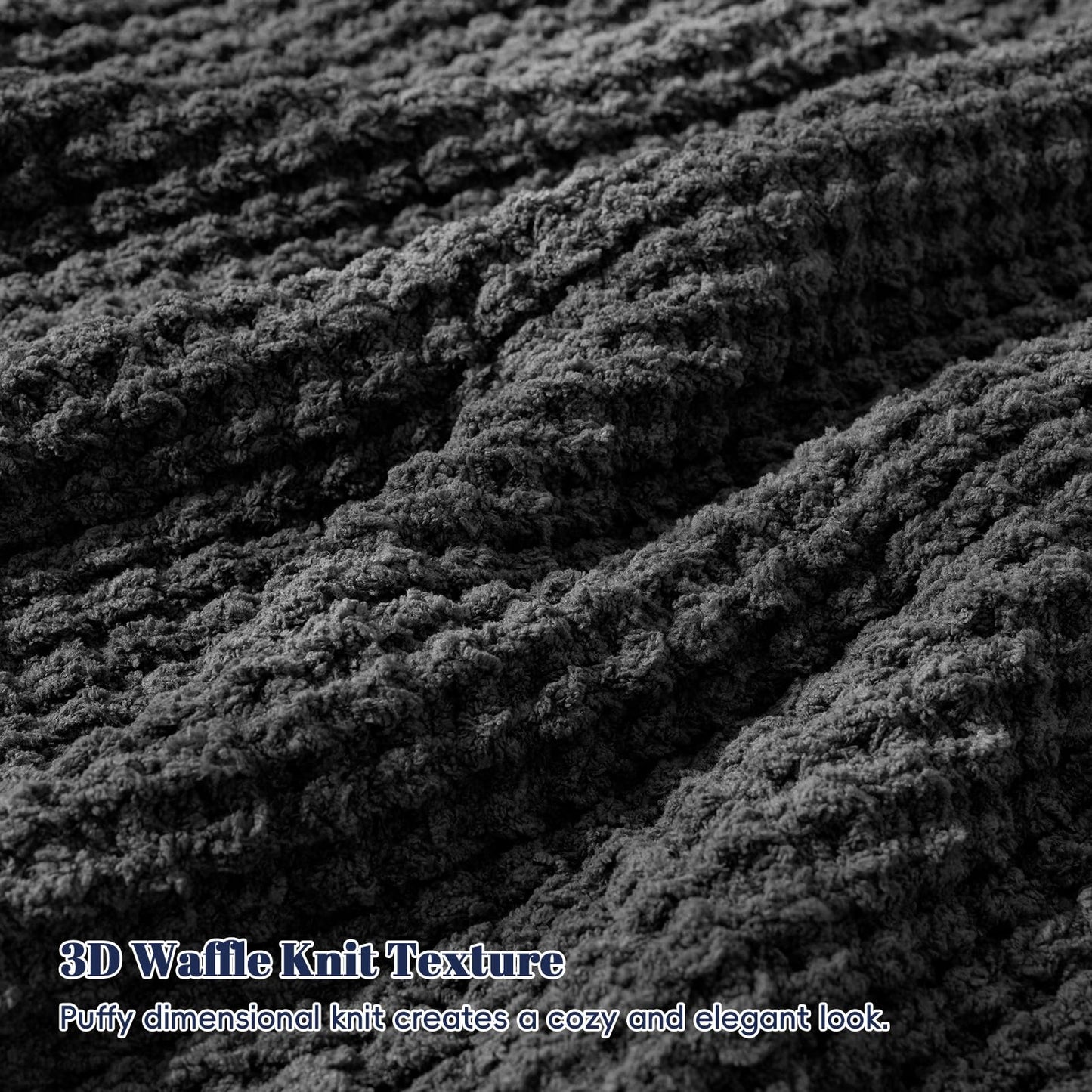 PHF Chenille Waffle Knit Throw Blanket- Plush Warm & Cozy 50" x 60" Ultra Soft Blanket- Chunky Fluffy Waffle Throws for Couch Bed Sofa - Charcoal Grey