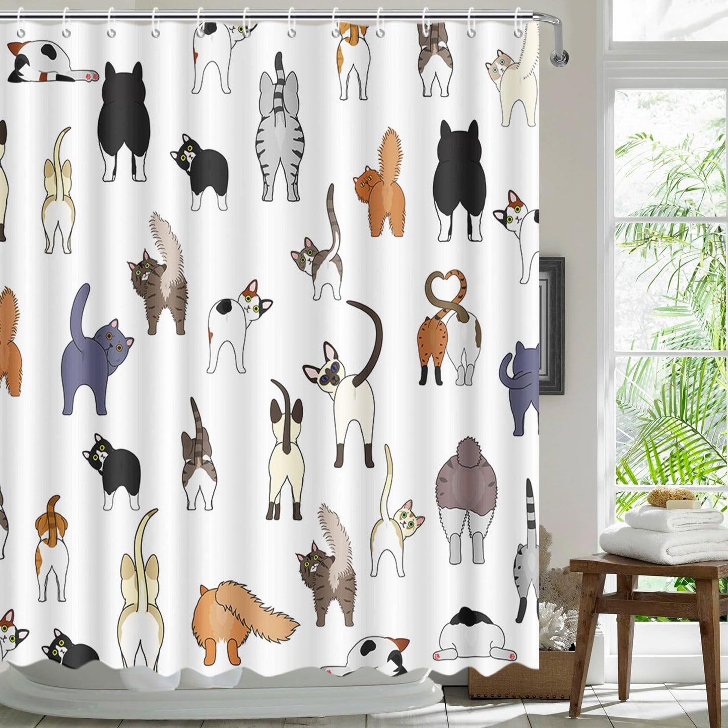 MEHOFOND Funny Cat Shower Curtain Cats Shower Curtain for Bathroom with Pets Paw for Cat Lovers Cute Cartoon Colorful Waterproof Fabric Bath Curtain with 12 Hooks 72x72 Inch