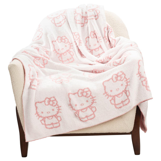Jay Franco Sanrio Hello Kitty Feather Knit Super Soft Throw Blanket - Reversible Checkered Blanket 50 x 60 Inches, Lightweight Kawaii Pink Machine Washable for Couch, Sofa, Bed (Official Sanrio)