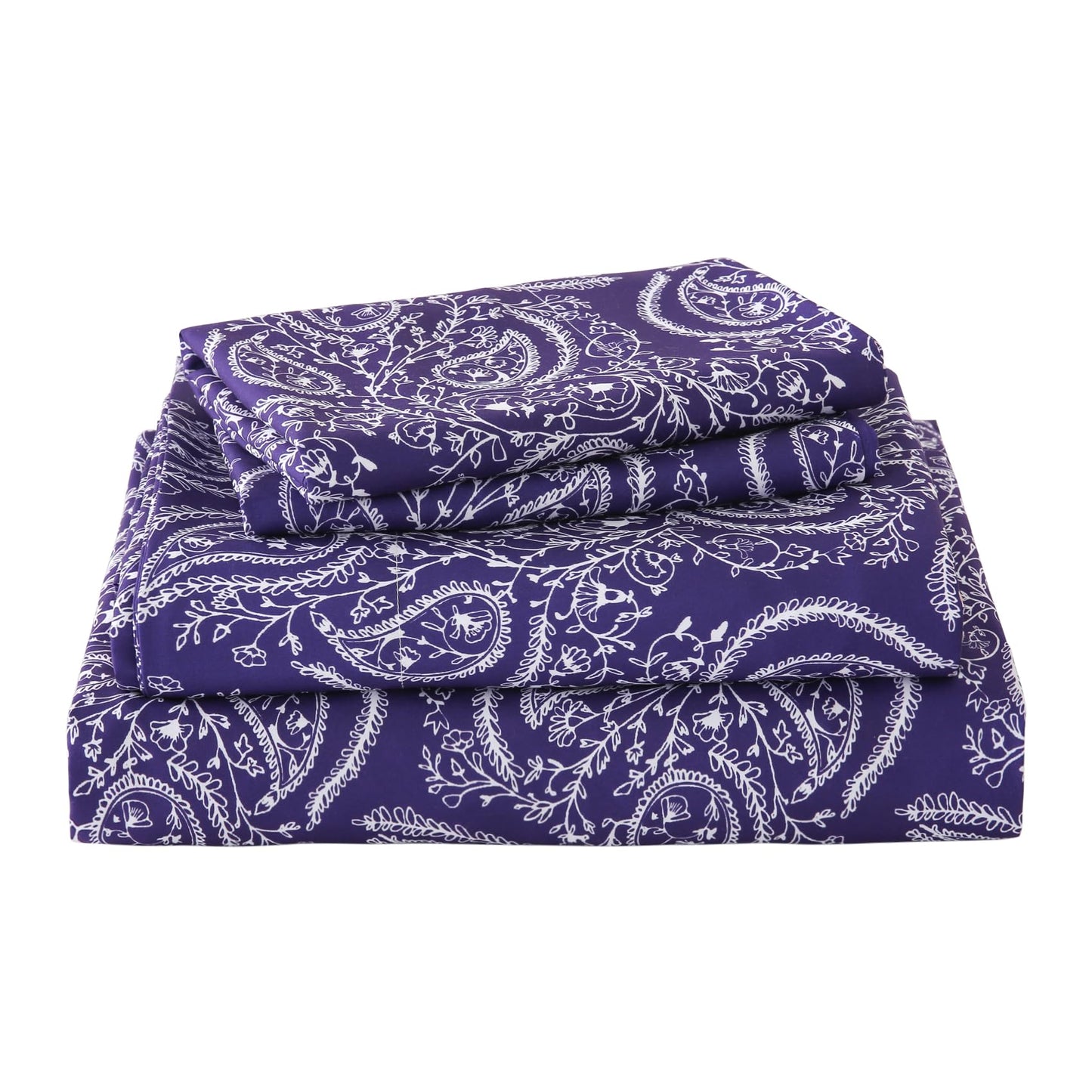 Yibeizi Queen Sheet Set Deep Pocket Queen Size Purple Paisley Bed Sheets Set, Floral Printed Soft Microfiber Oeko-Tex Sheets & Pillowcases Hypoallergenic Wrinkle Free Bedsheets