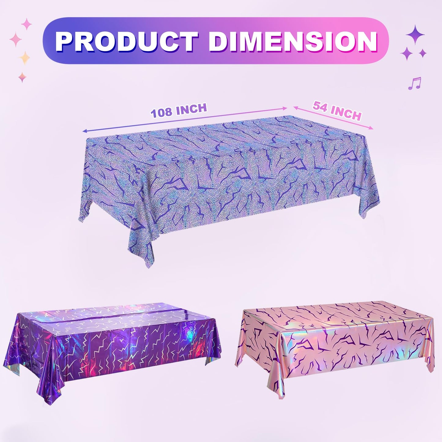 WPDISCZ 3PCS Magical Music Party Tablecloths - Demon Decorations,Pink Purple Lightning Pattern Disposable Plastic Table Covers 54x108 Inch for Korean Anime Themed Party Supplies