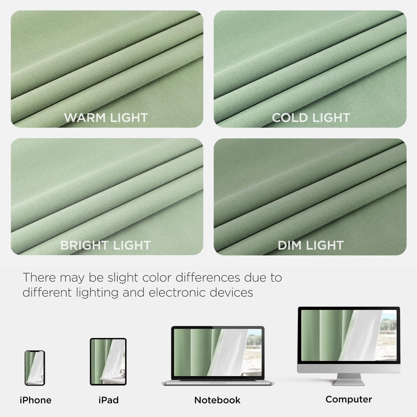 Joydeco Blackout Curtain 108 Inches Long - 100% Blackout Curtains, Grommet Noise Reduce Cancelling Mint Green Window Drapes 2 Panels Set (Mint Green,52" Wx108 L)