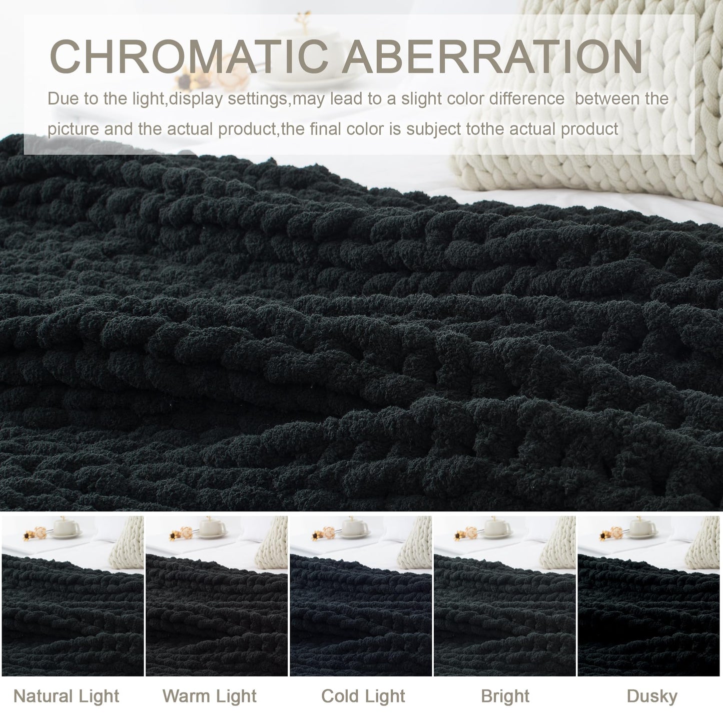 LONG CREATE Chunky Knit Throw Blanket 50"X 60", 100% Handmade with Soft Chenille Yarn, 4.4lbs Thick Cable Knitted Blankets, Large Rope Knot Crochet Throws for Couch Sofa Bed Home Decor, Black