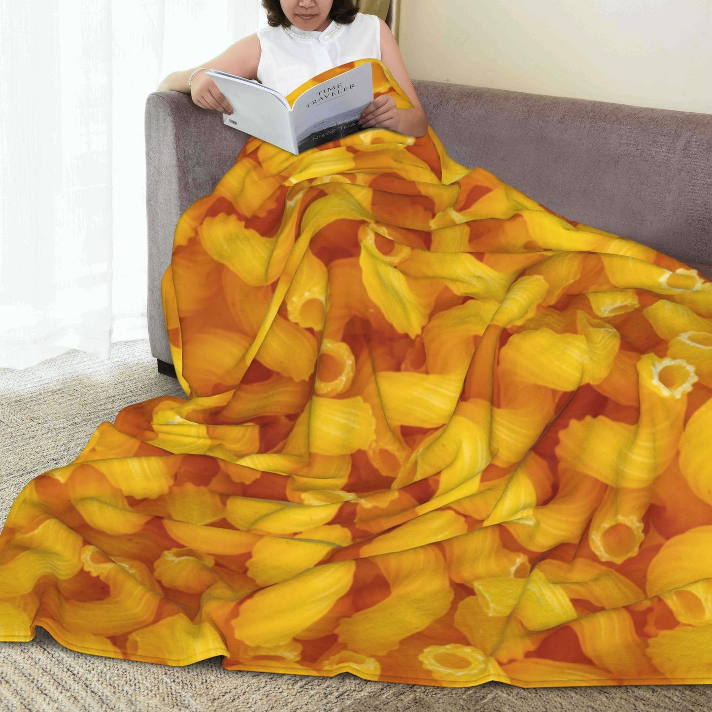 Yellow Italian Pasta Food Blanket Funny Food Soft Throw Flannel Blankets for Bed Couch Bedroom Living Room 60"x50"