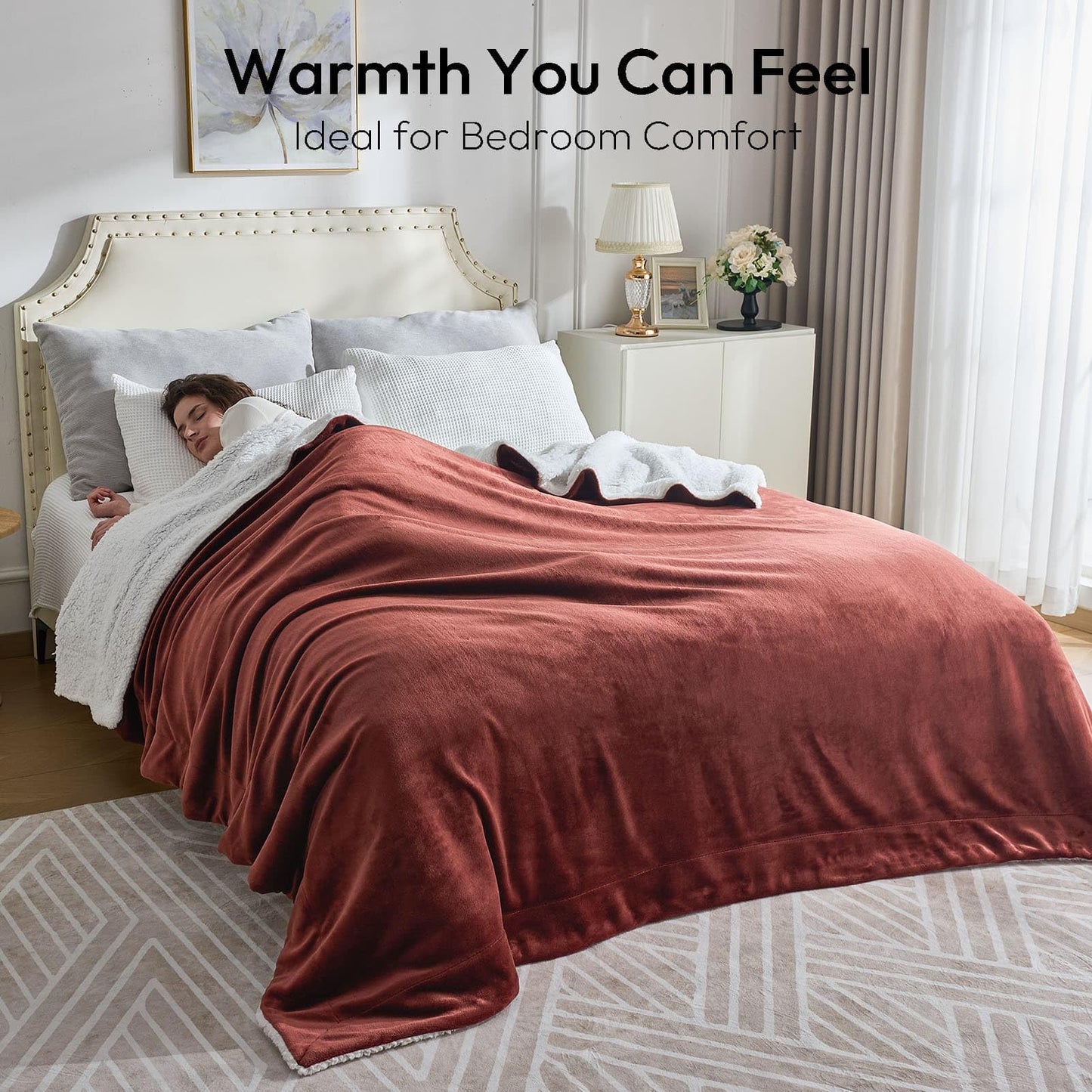 NANPIPER Warm Sherpa Blanket Queen Size for Bed, Soft Fleece for Winter, Fuzzy Plush Throw Gift for Women, Chocolate Brown 90x90 Inches