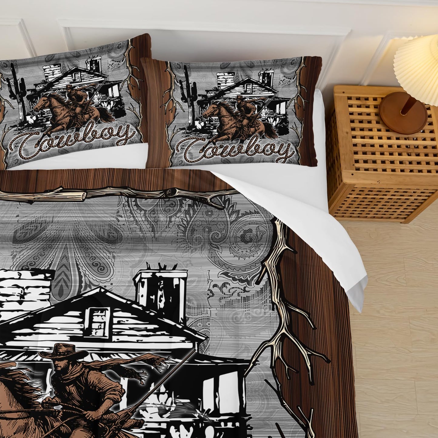 lneffble Brown Western Cowboy Comforters Twin Size，Boys Twin Size Bedding Set Cowboy Themed，with 1 Comforter with 2 Pillow Case，Western Bedroom Decor for Boys Men Kids