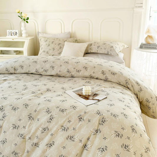 EAVD Boho Floral Comforter Set Queen Soft Washed Microfiber Garden Beige Floral Bedding Queen Comforter Set Reversible Botanical Bedding Set with 2 Pillowcases