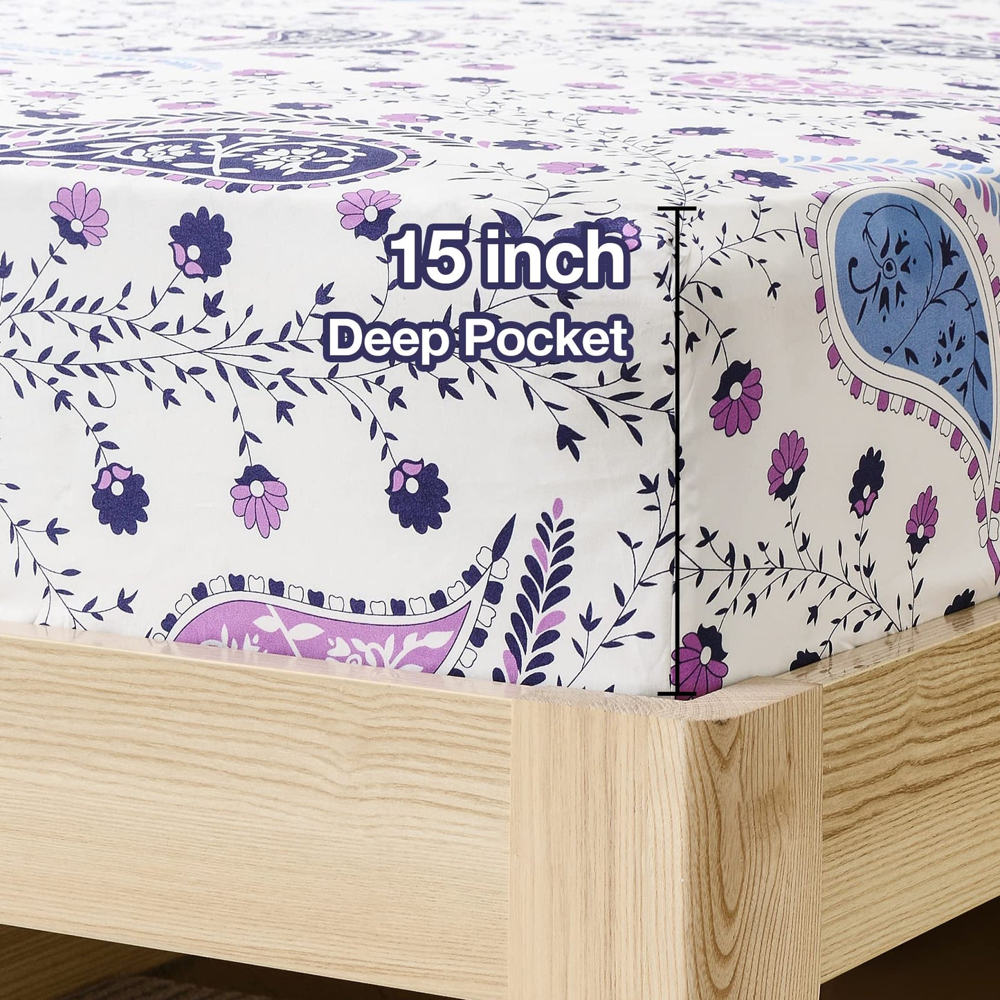 JSD 6 Piece Purple Paisley Sheet Set Queen Size, Soft Printed Microfiber Sheets with 4 Pillowcases Deep Pocket