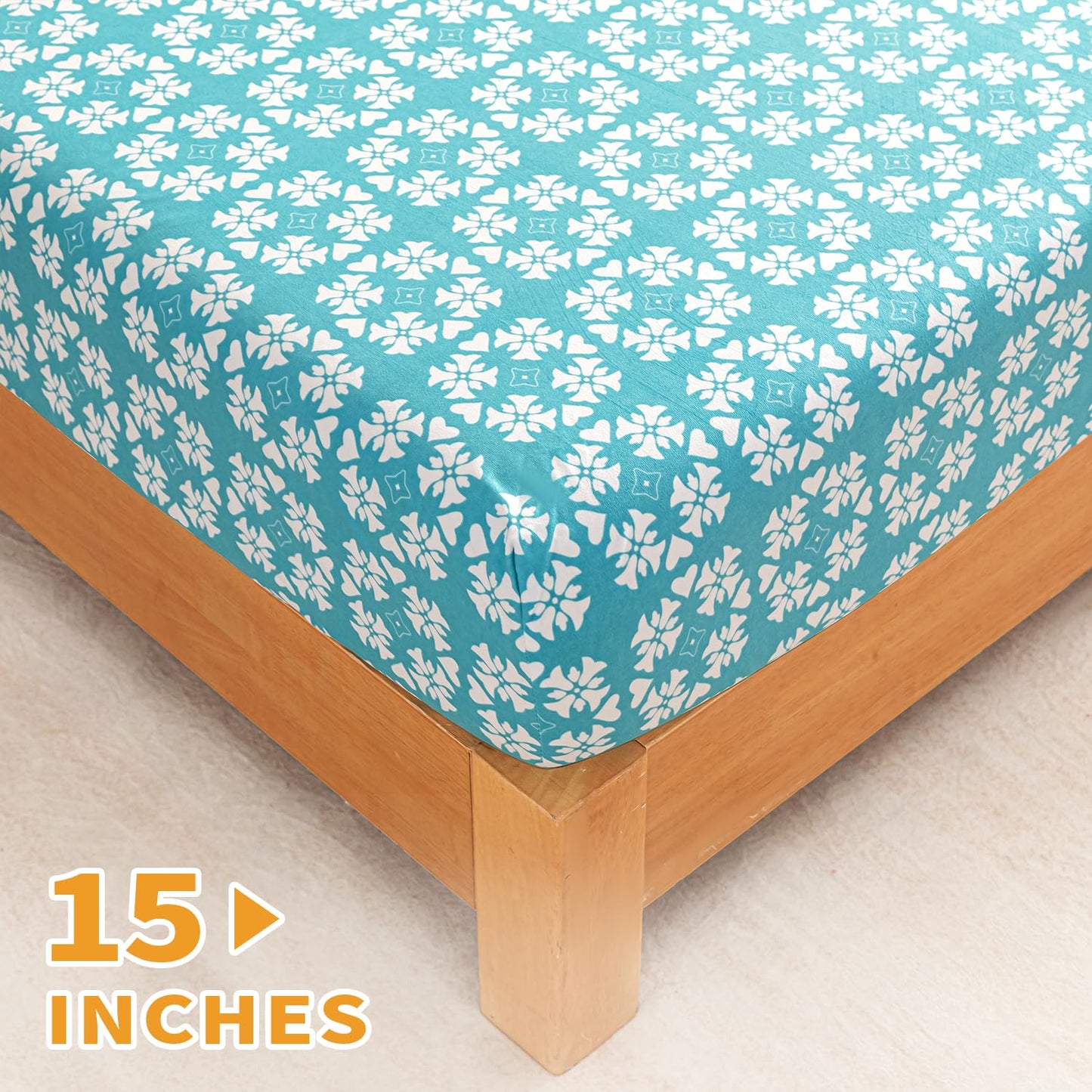 Marquess Printed Flannel Sheets Queen Size, Microfiber Brushed Flannel Bed Linen Set Deep Pocket Ultra Soft & Durable, 4 Piece (Blue, Queen)
